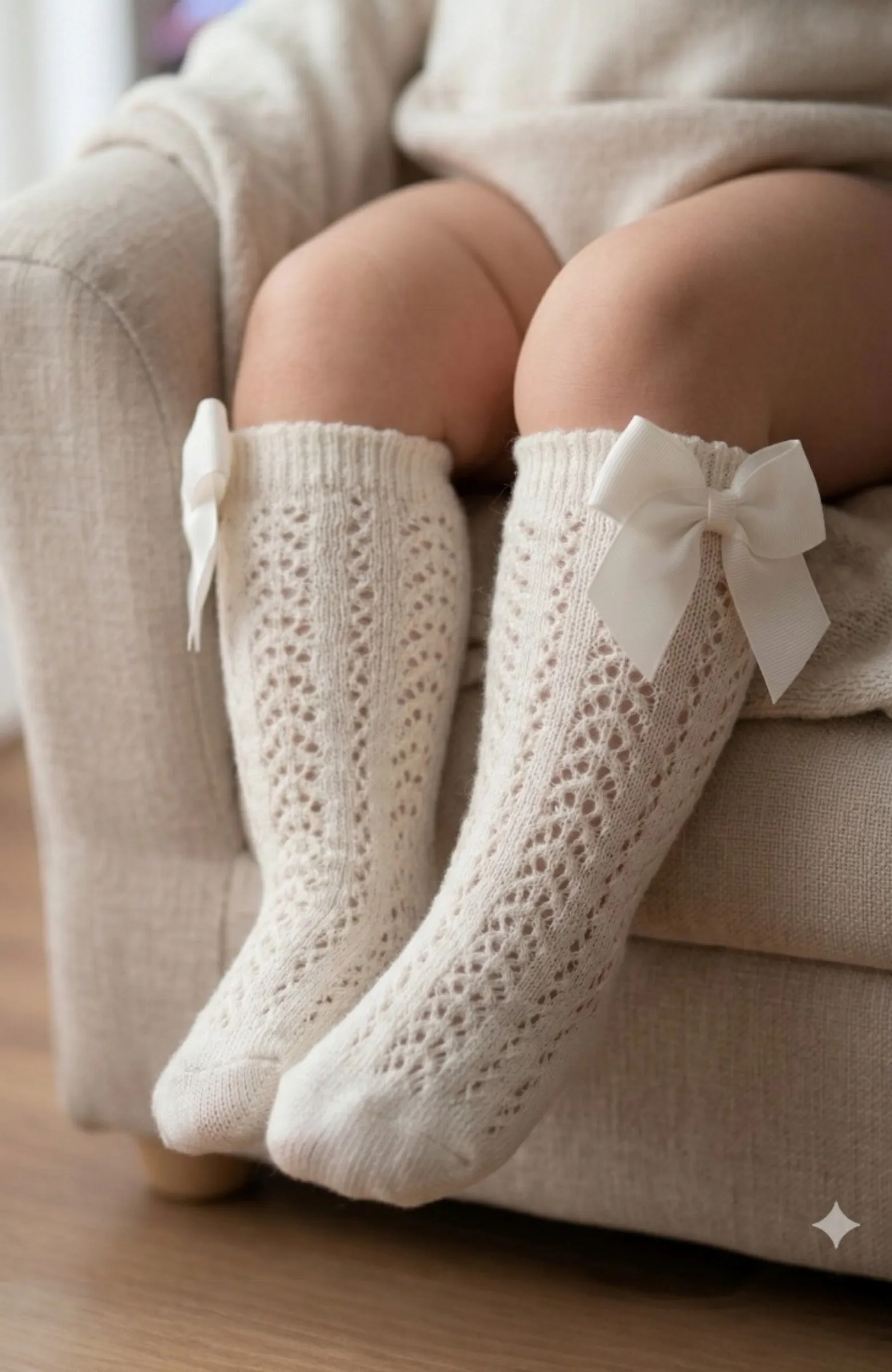 Media calada perlé lazo color crudo