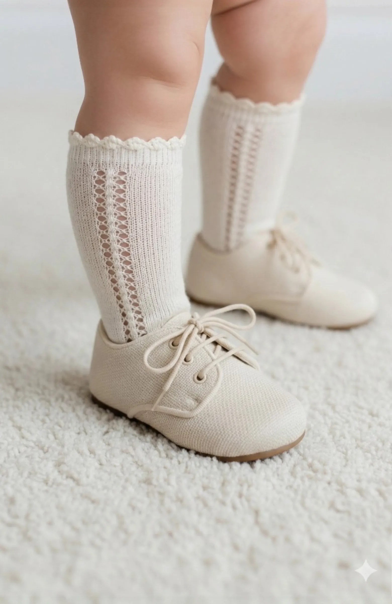 Media calada de perlé color crudo