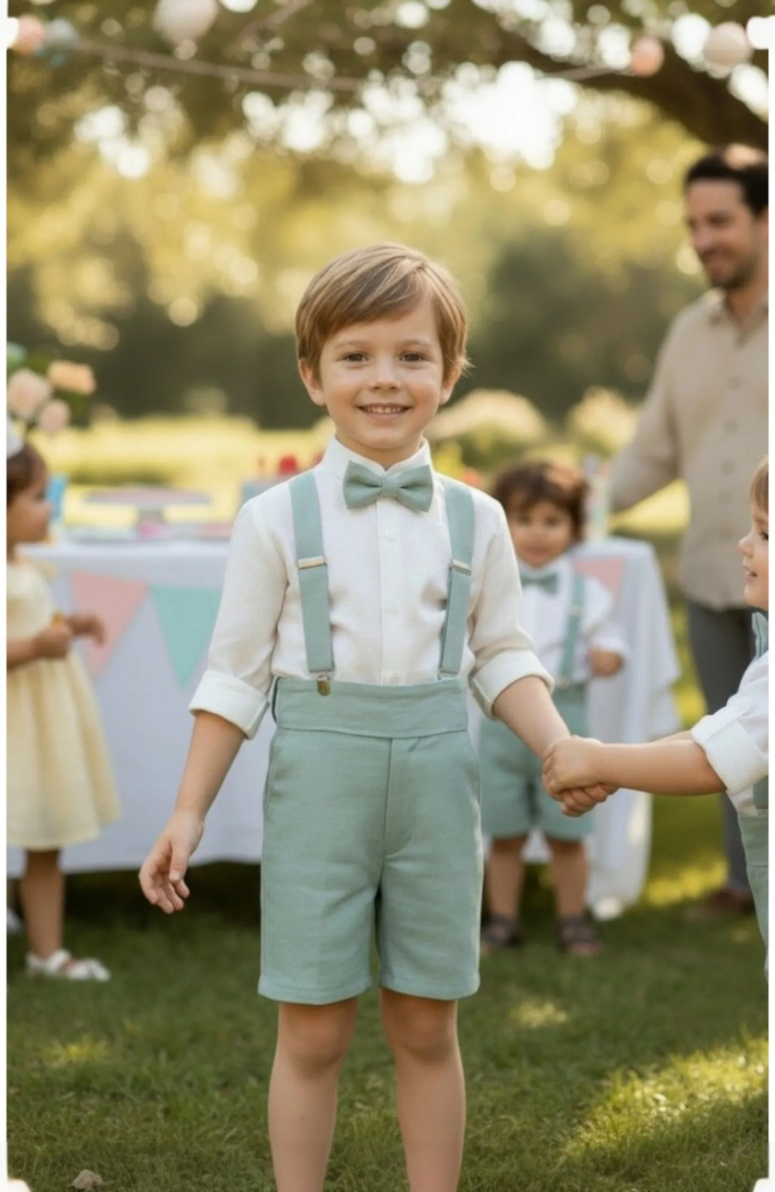 Traje elegante niño lino color verde Oliver