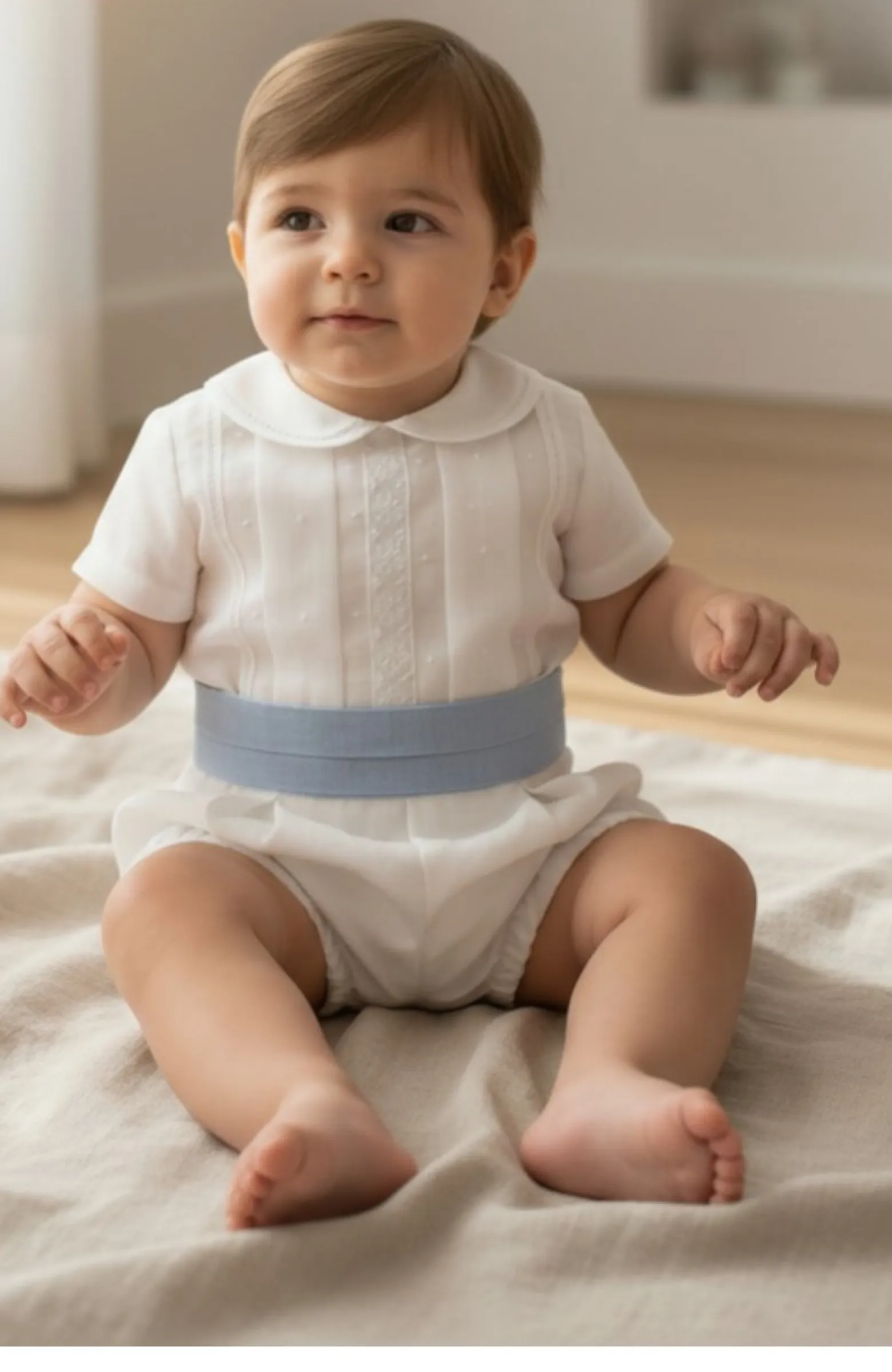 Traje Bautizo niño fajín azul Villanueva
