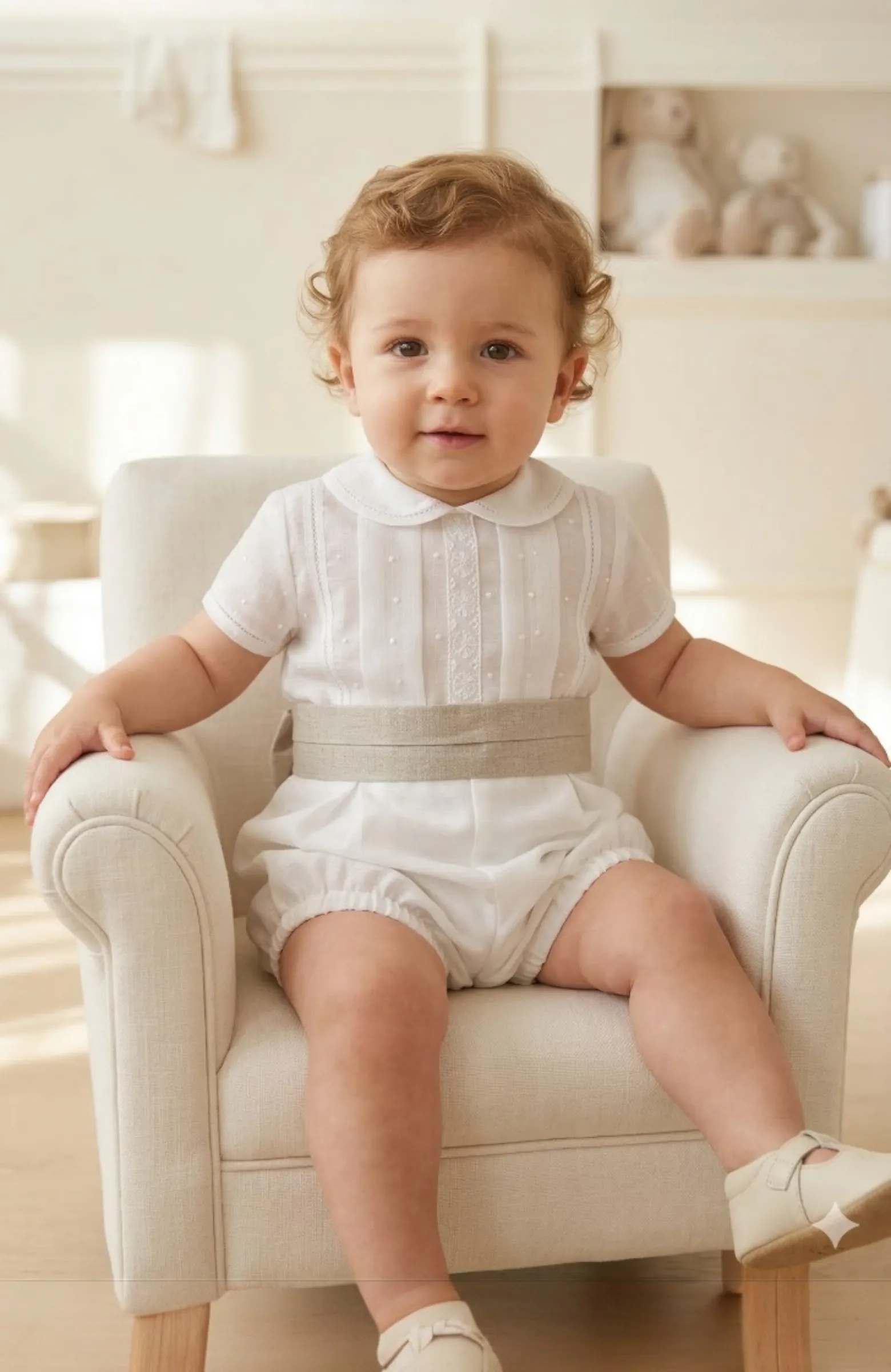 Traje Bautizo fajín tostado Villanueva