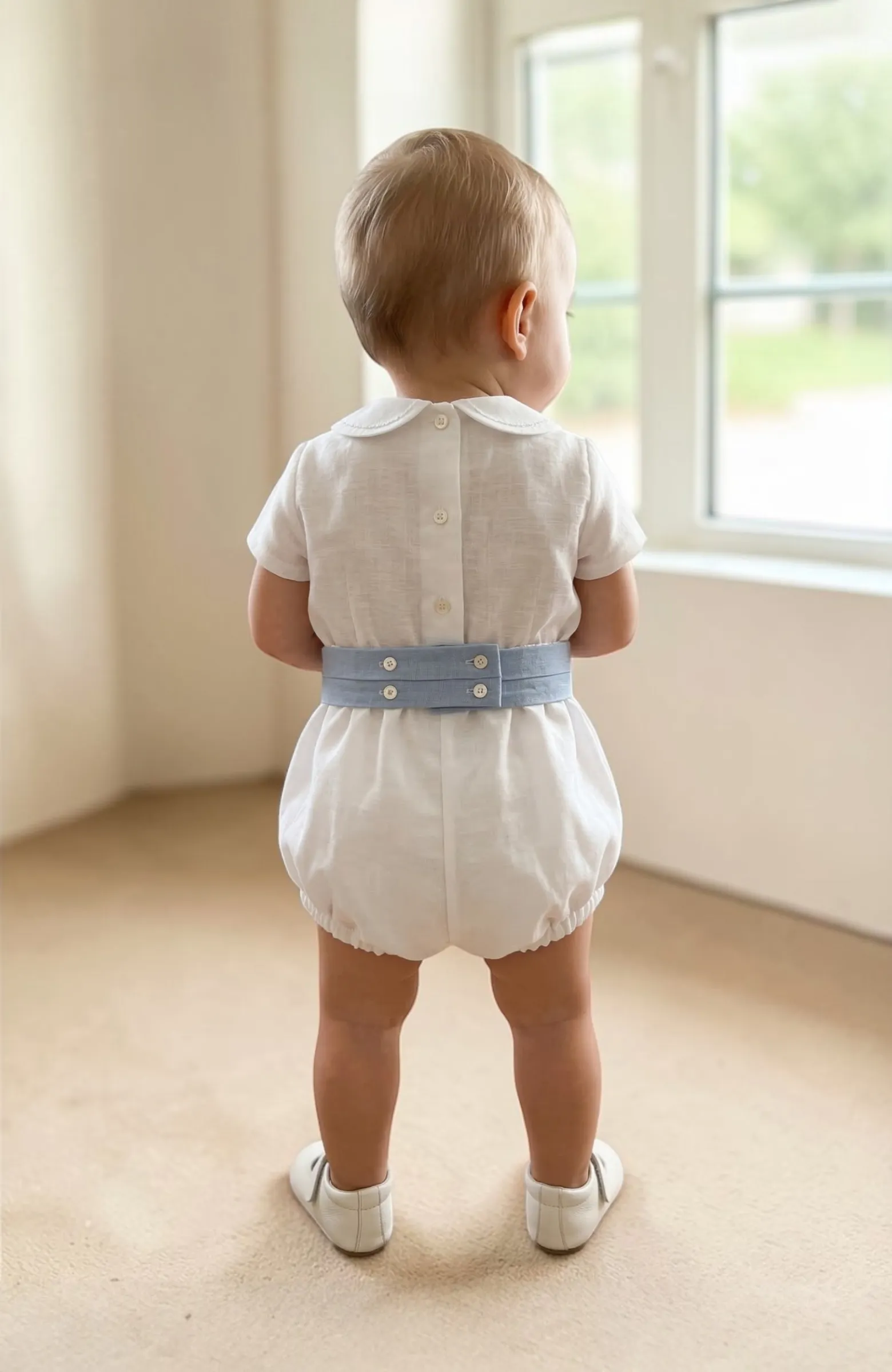 Traje Bautizo niño fajín azul Villanueva