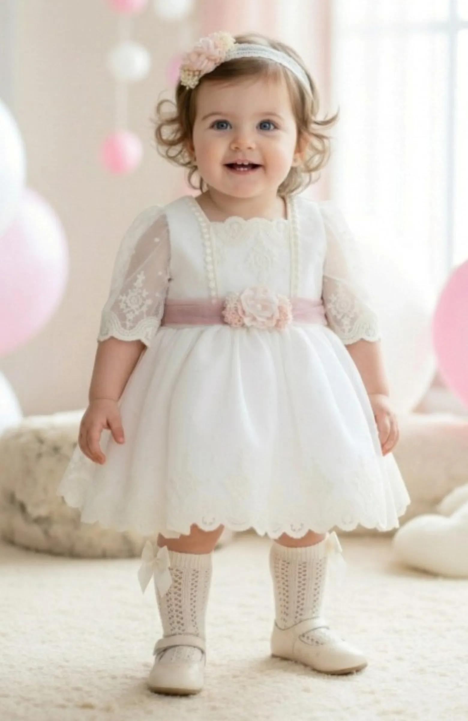 Media calada perlé lazo color crudo