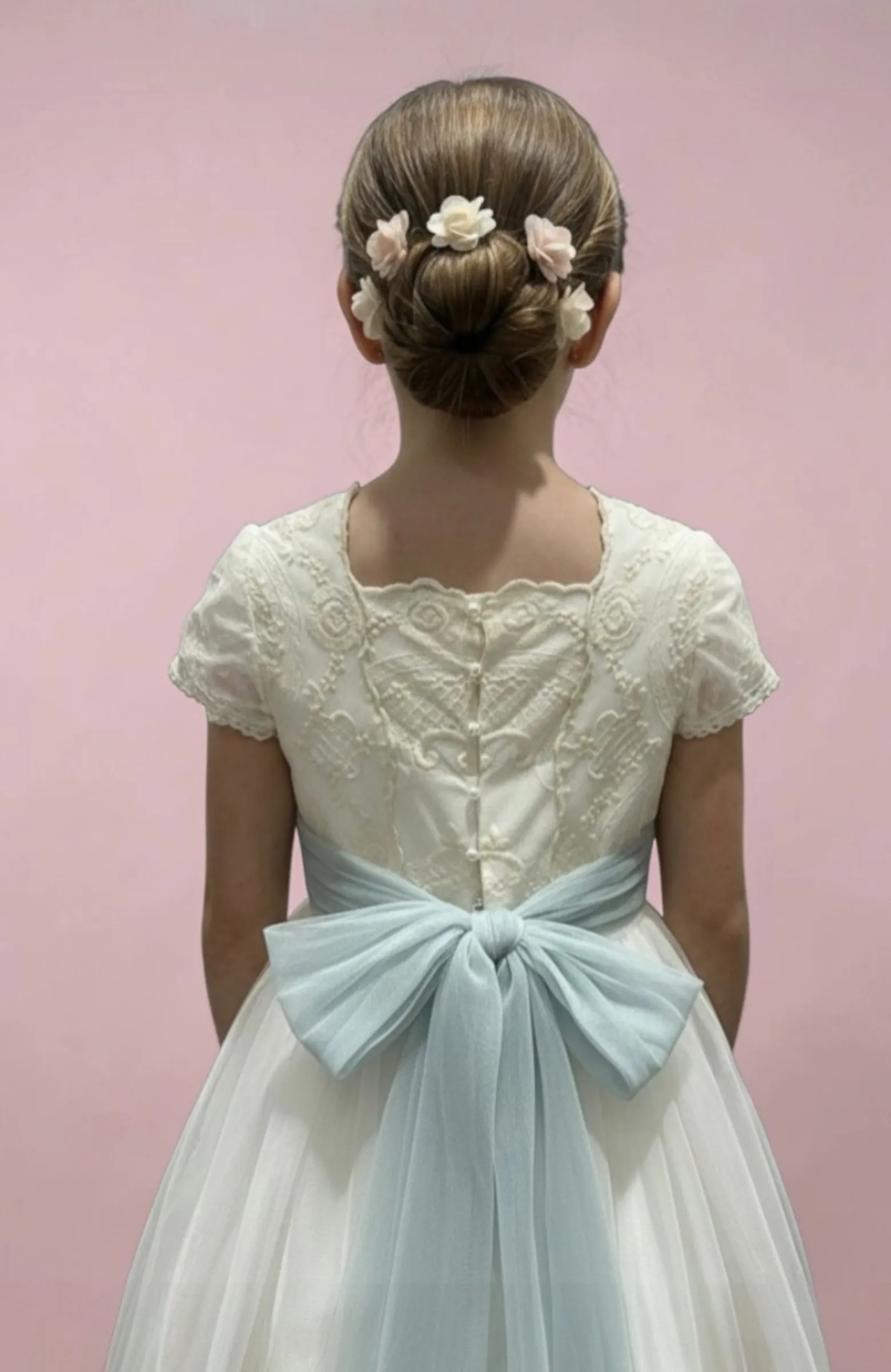 Vestido de Comunión bordado fajin verde Clara