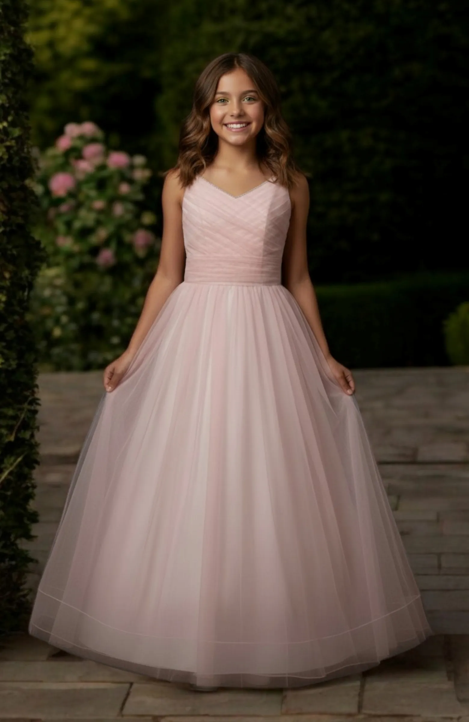 Vestido niña  fiesta largo Rosa