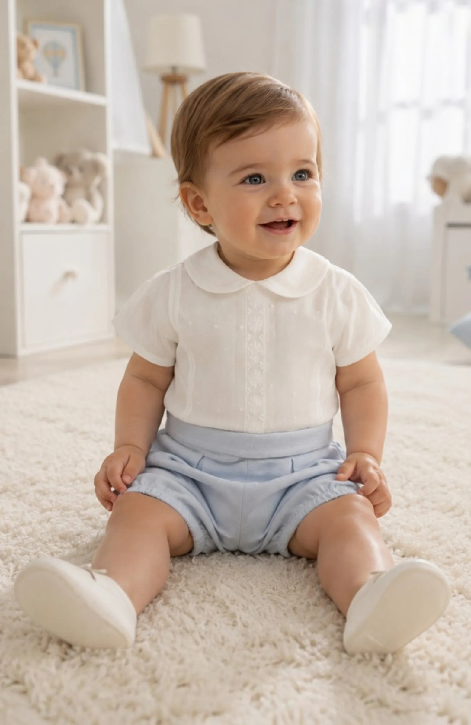 Traje niño Bautizo batista inglesa celeste