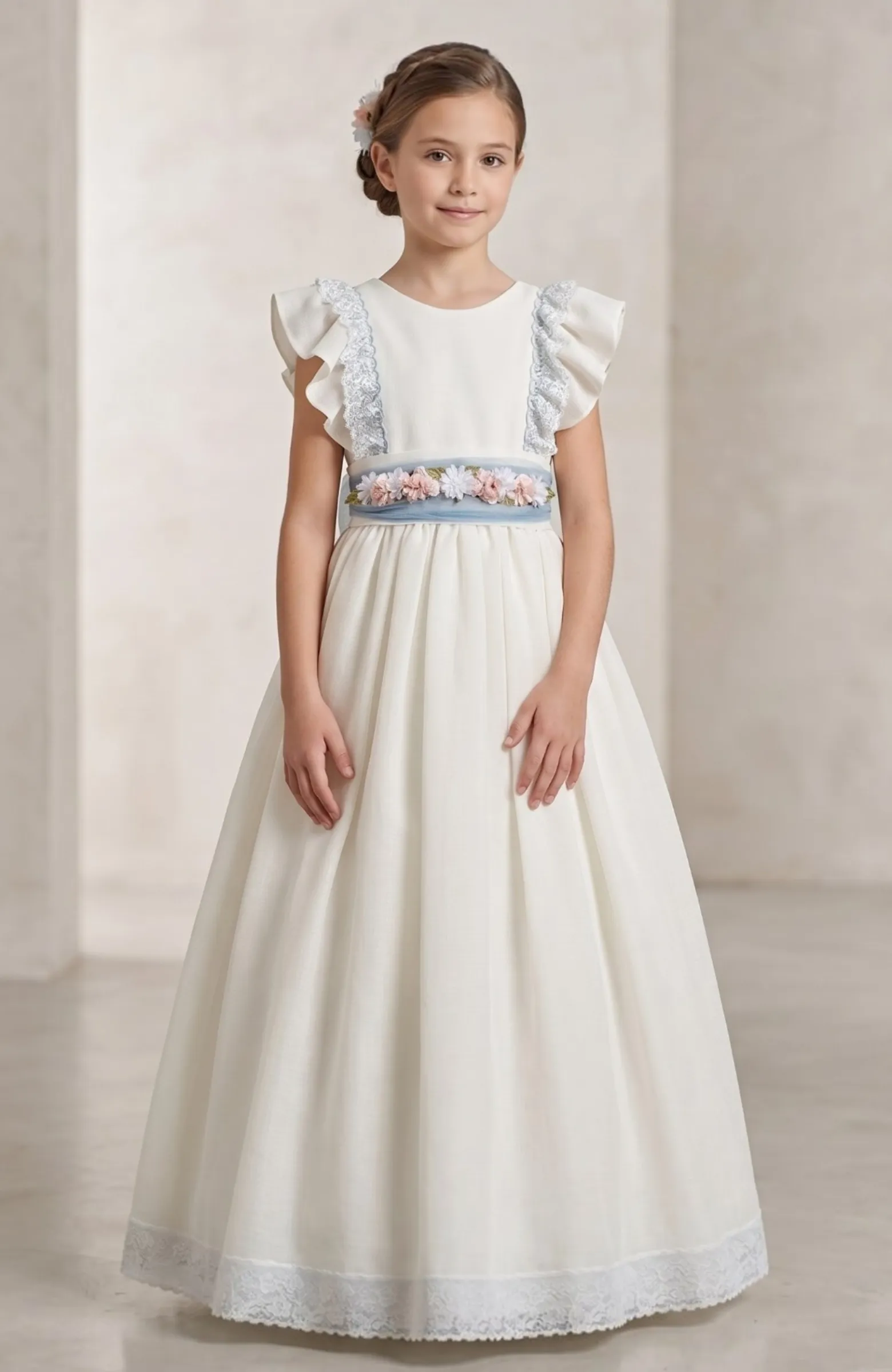 vestido de Comunión niña volantes en pechera Claude