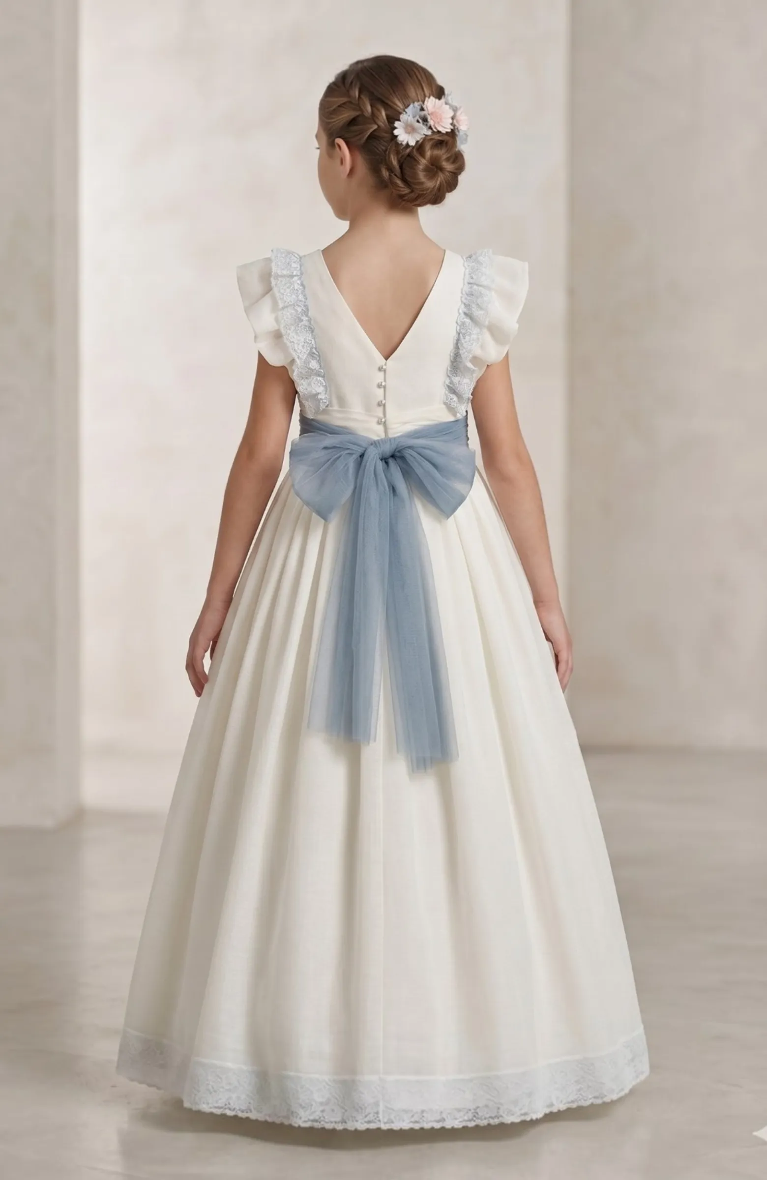 vestido de Comunión niña volantes en pechera Claude