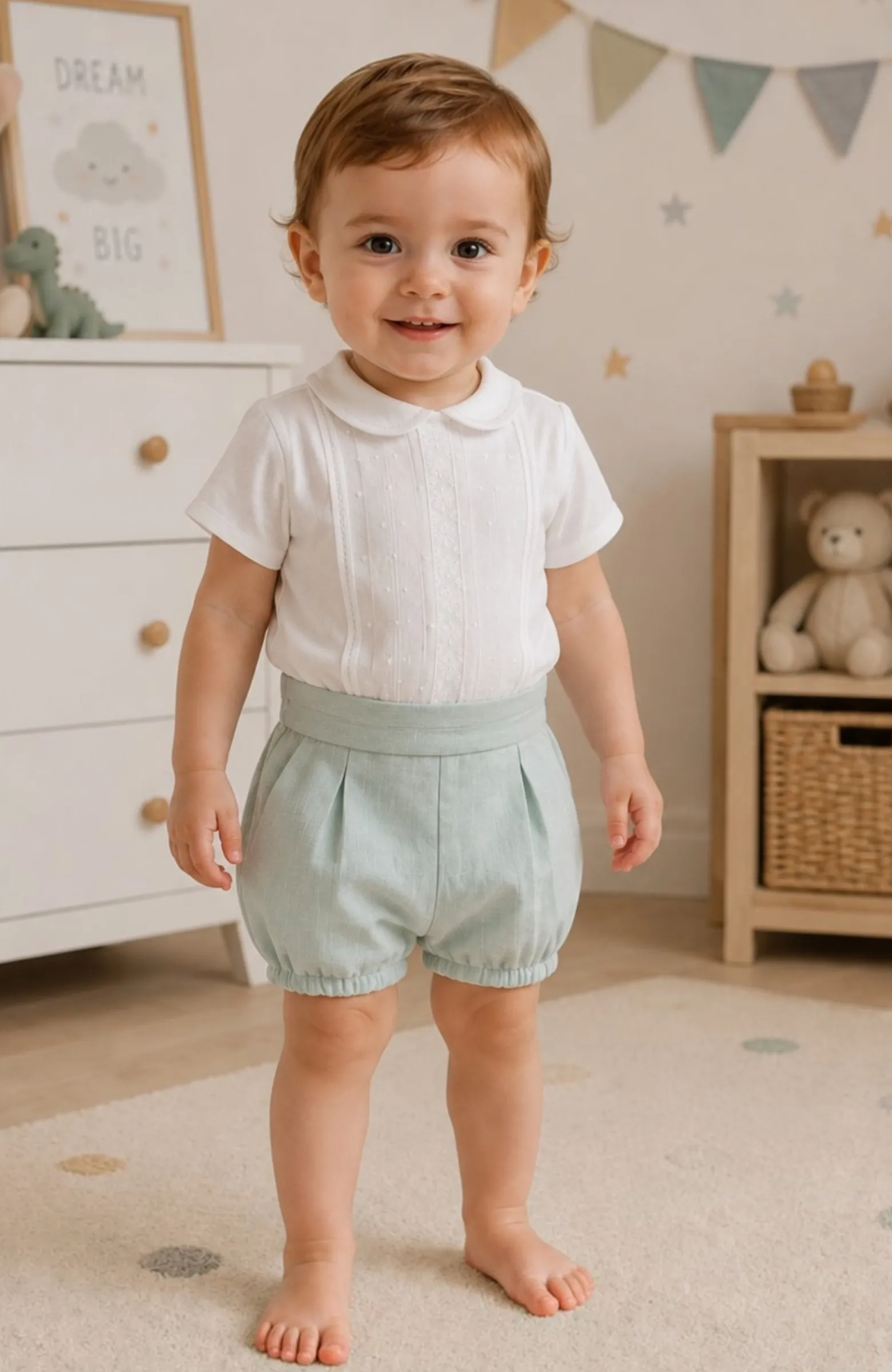 Traje bebe bautizo con pantalon verde