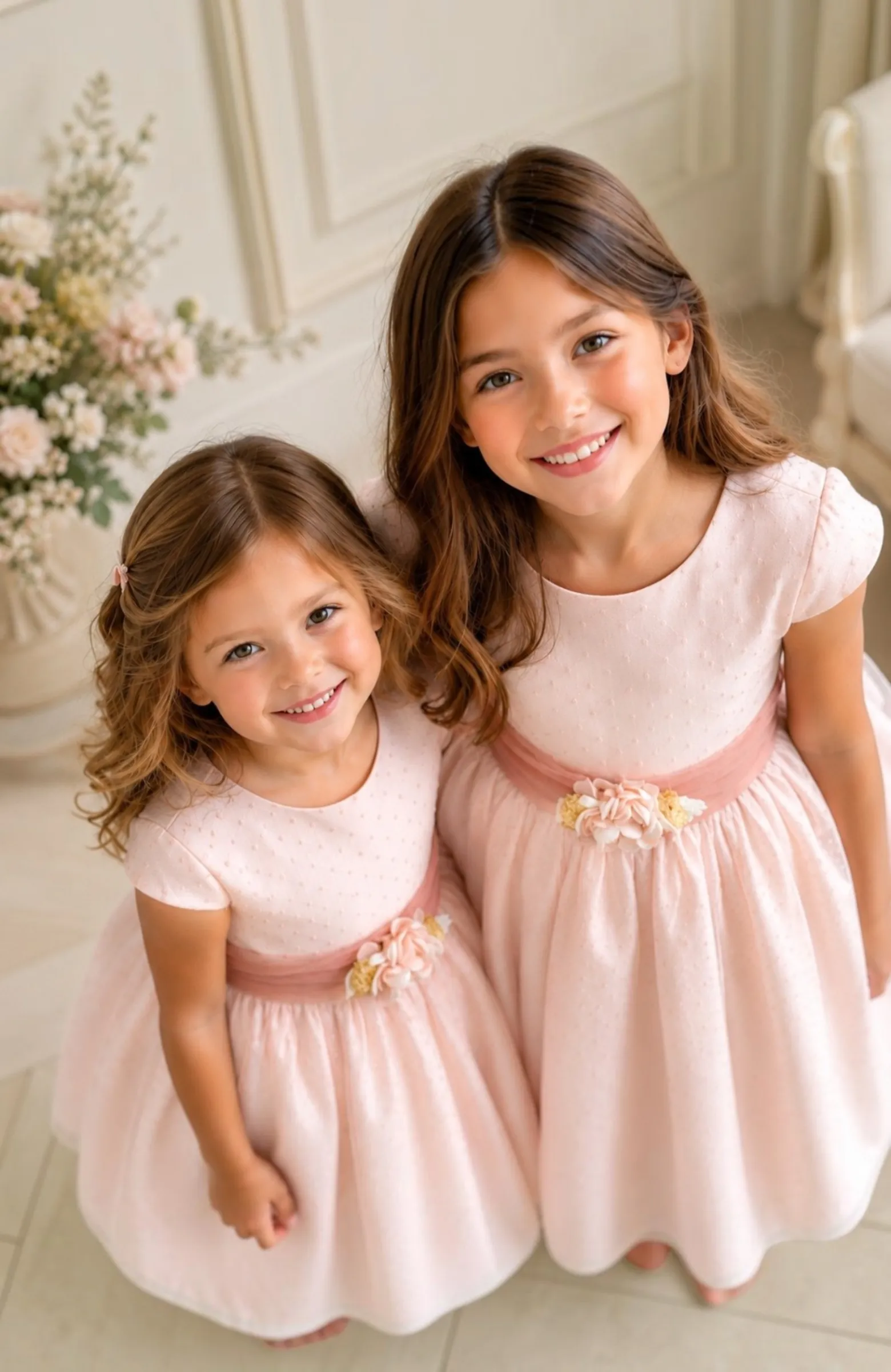 Vestido niña de ceremonia topos rosas Elsa