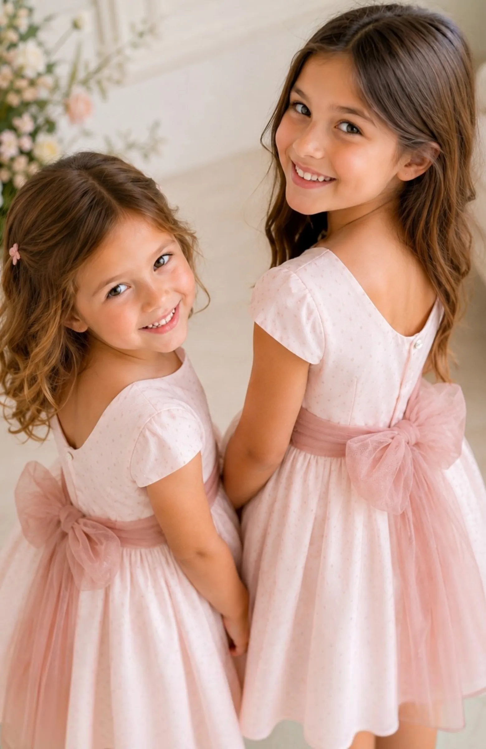 Vestido niña de ceremonia topos rosas Elsa