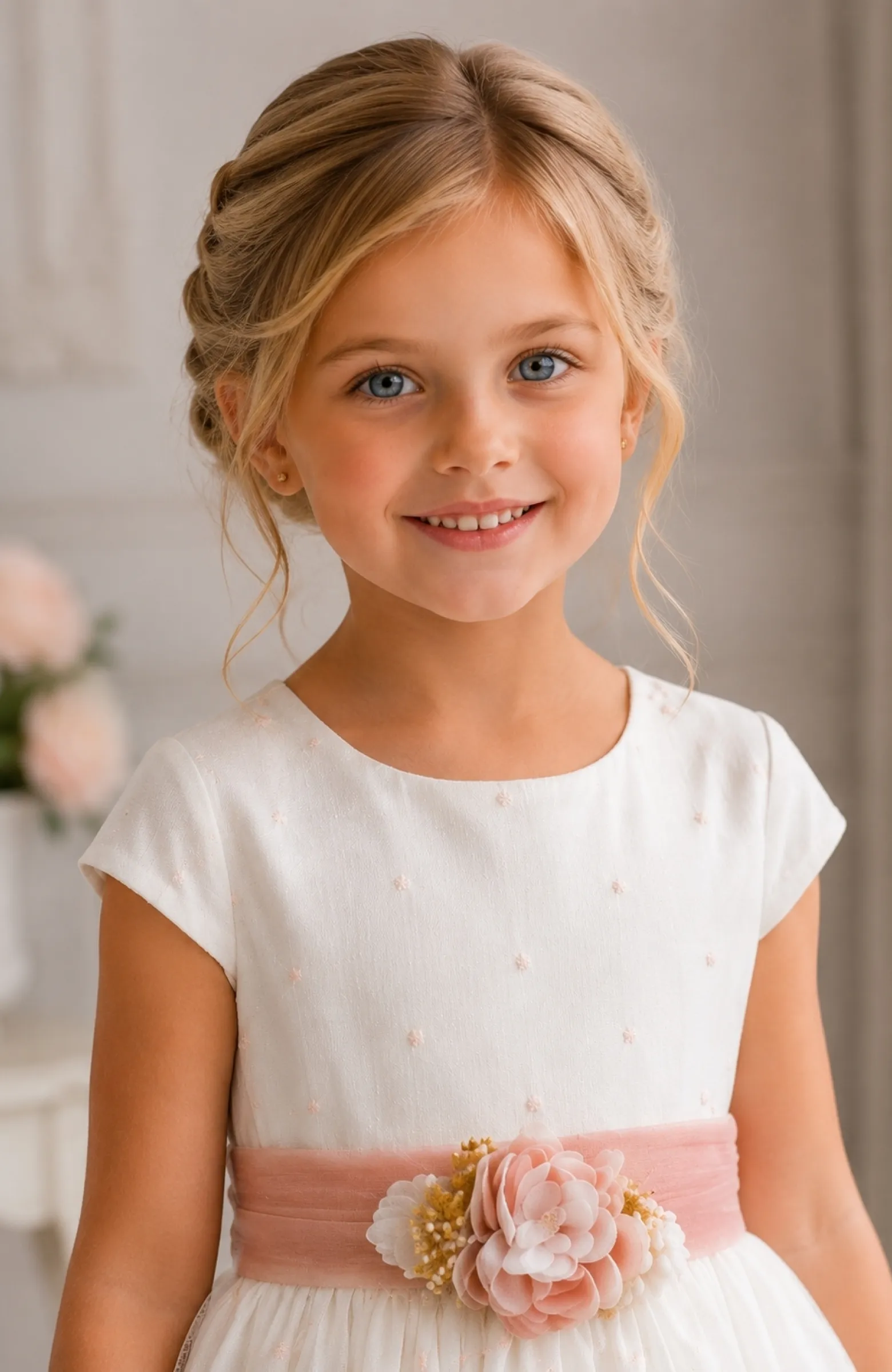 Vestido niña bordado rosa ceremonia Inés 
