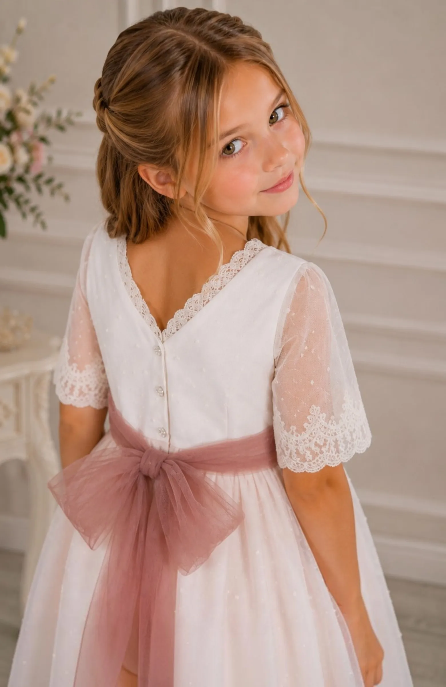 Vestido niña ceremonia rosa Quero