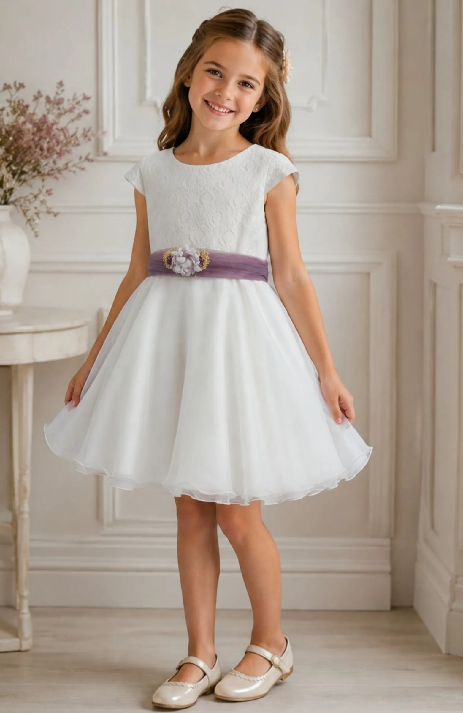 Vestido niña ceremonia fajín morado Yepes