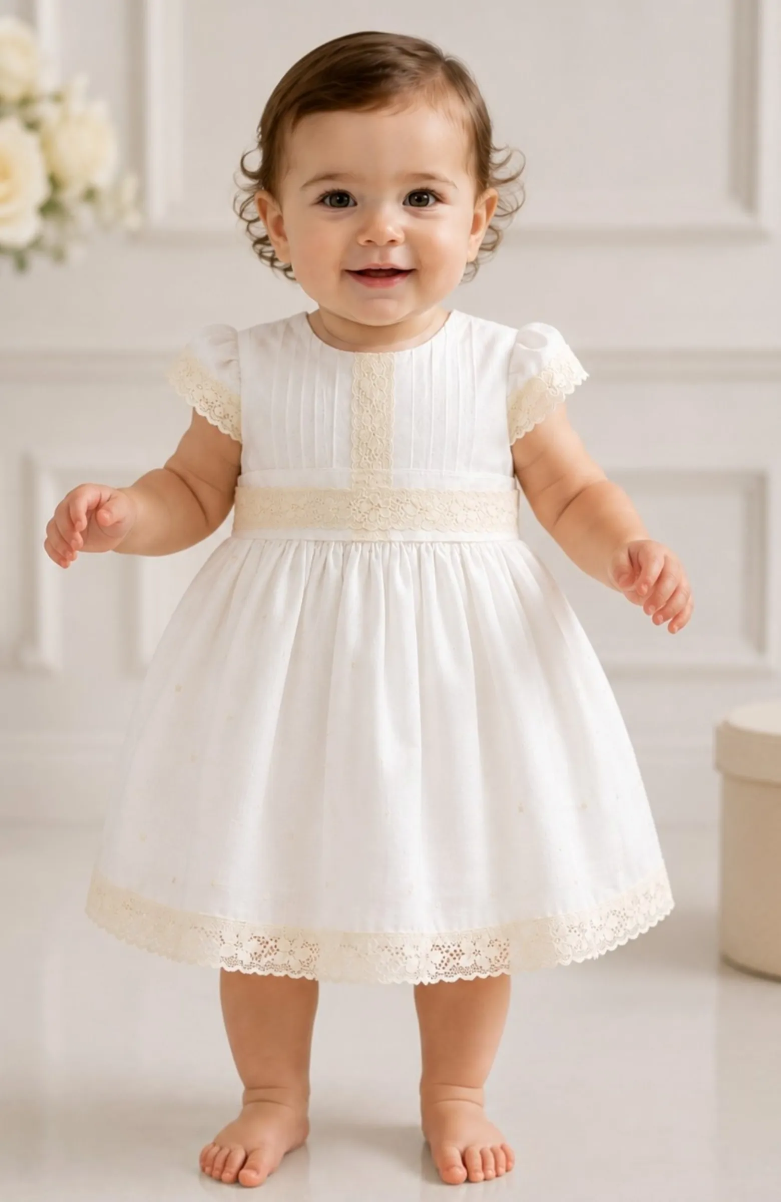 Vestido niña Bautizo crudo Halo