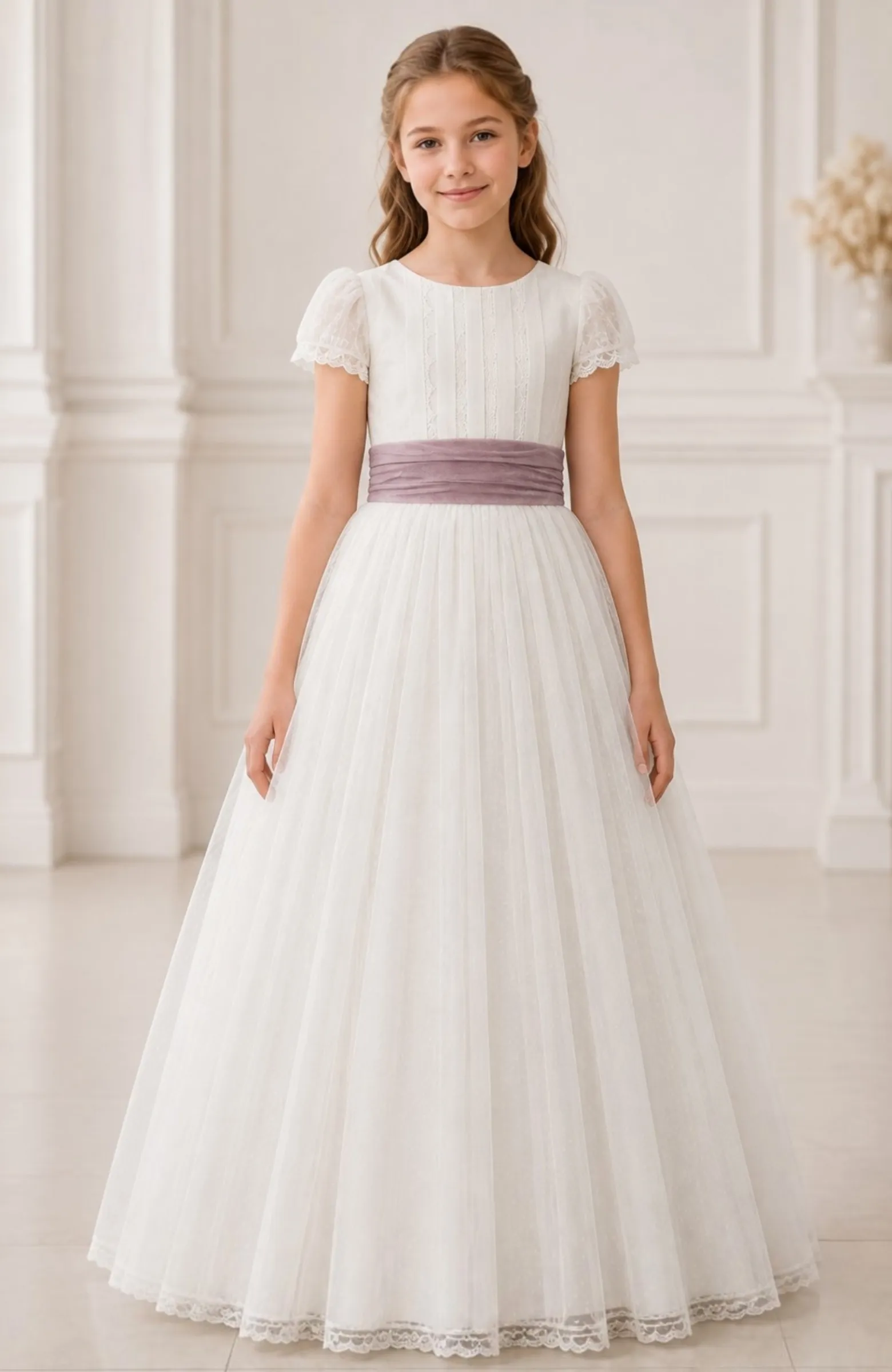Vestido de Comunión fajin morado Plata