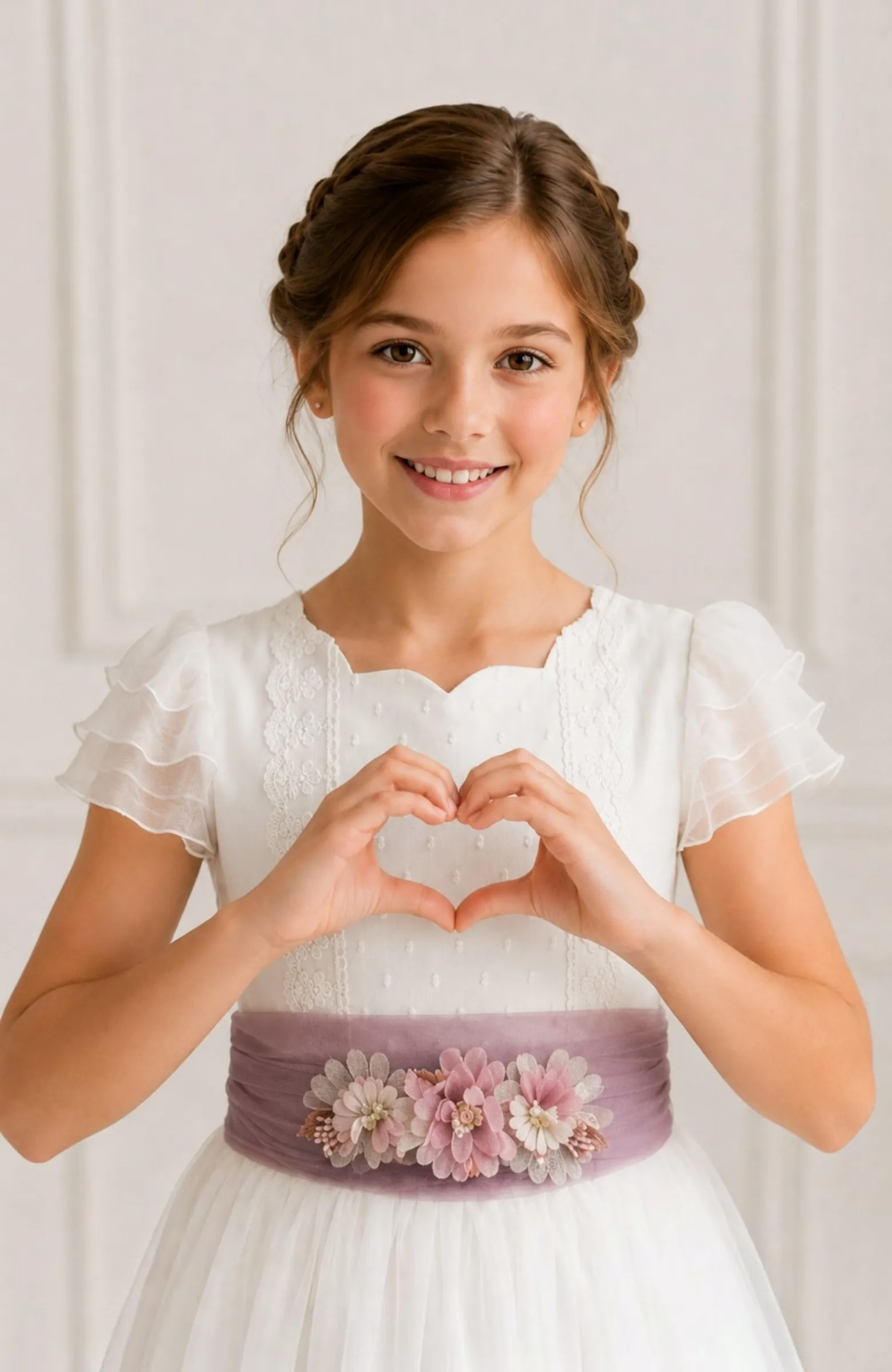 Vestido de Comunión con fajín morado Cala