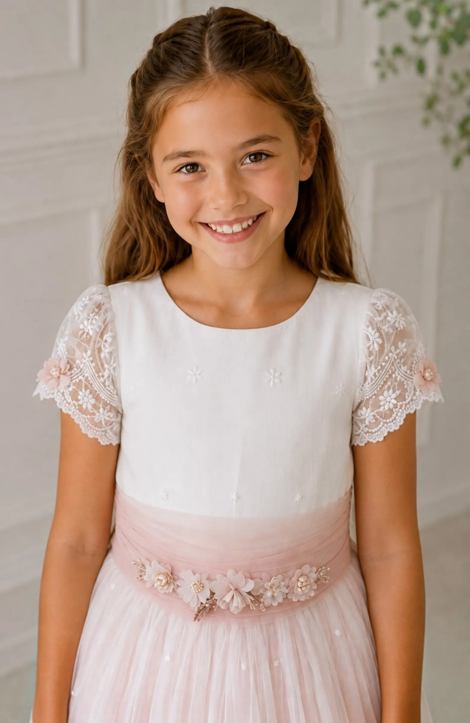 Vestido Comunión falda rosa Faro