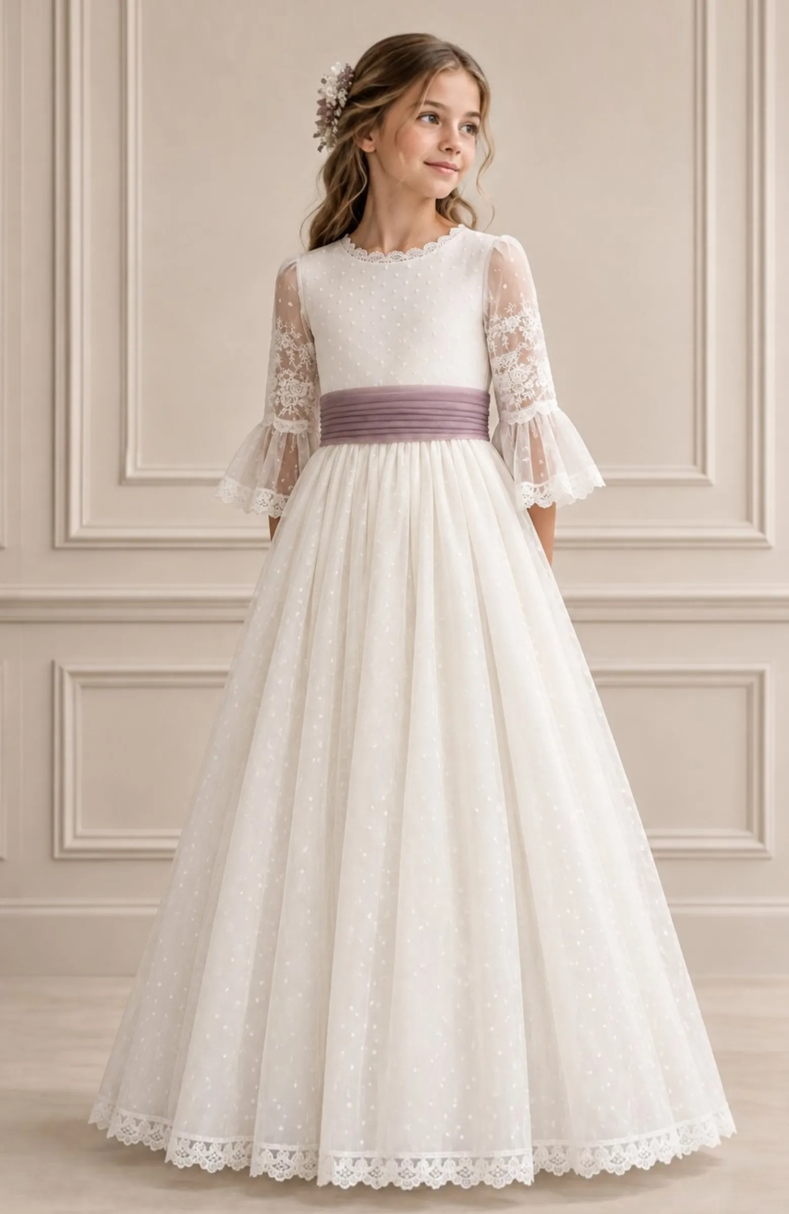 Vestido Comunión gasa de topos Belmez