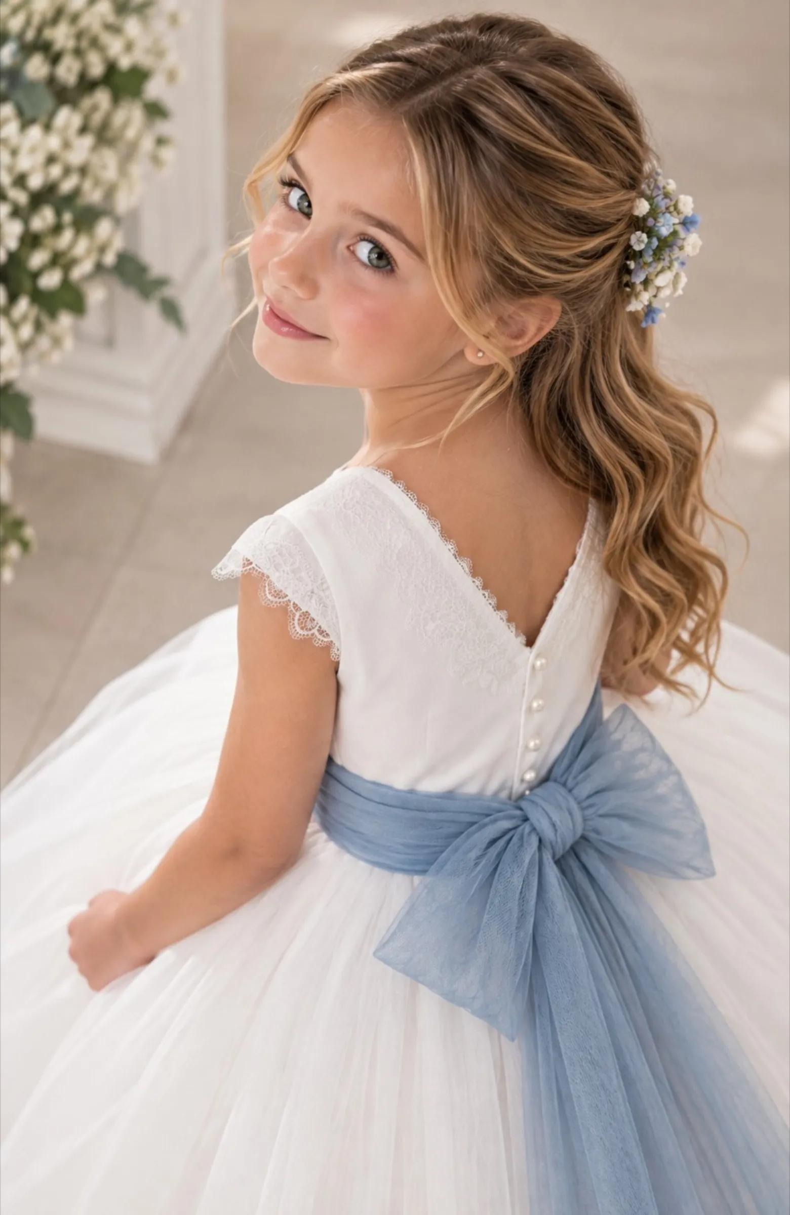 Vestido Comunión fajin azul Creta