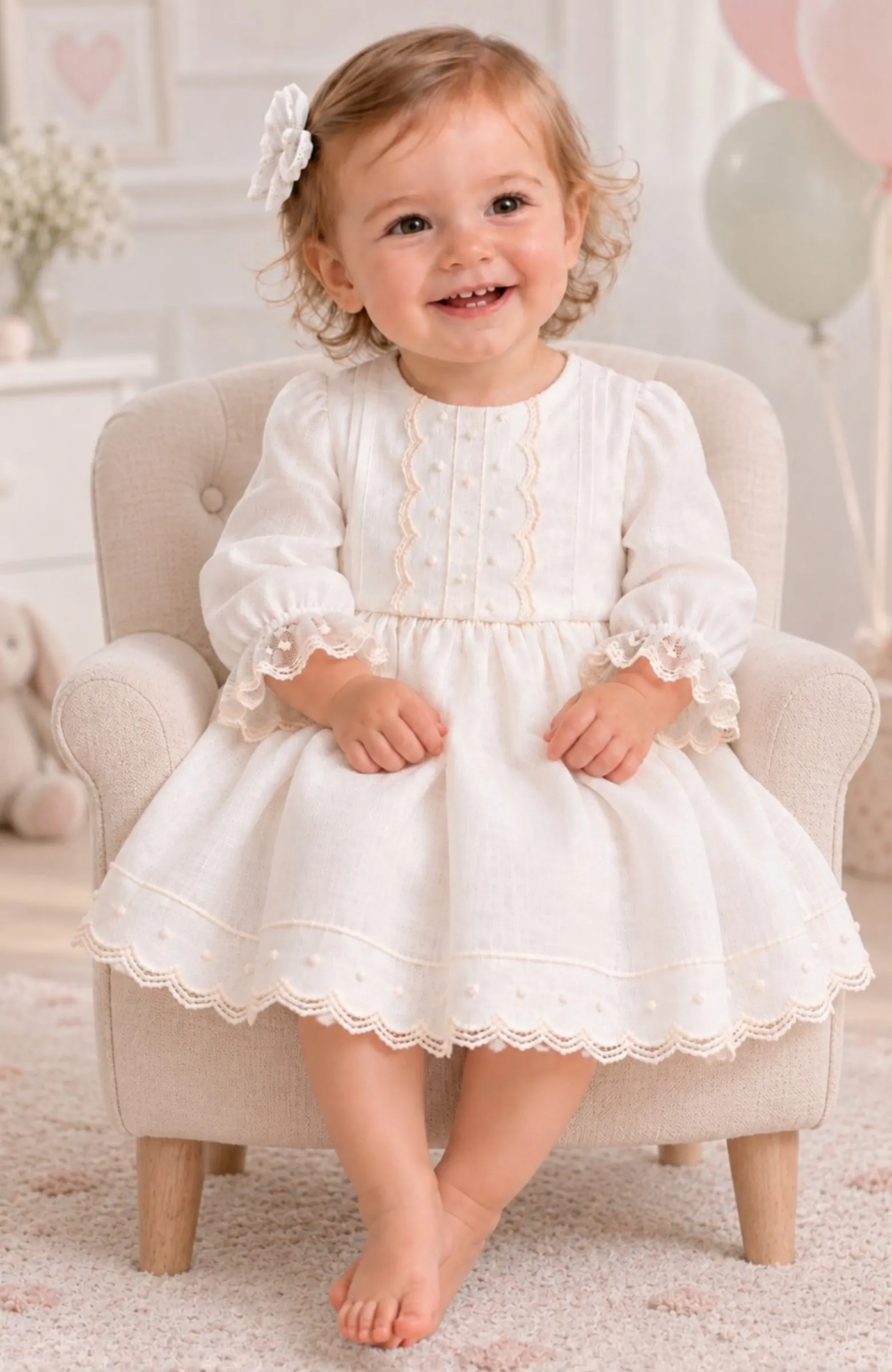 Vestido Bautizo lino manguitas Dalia