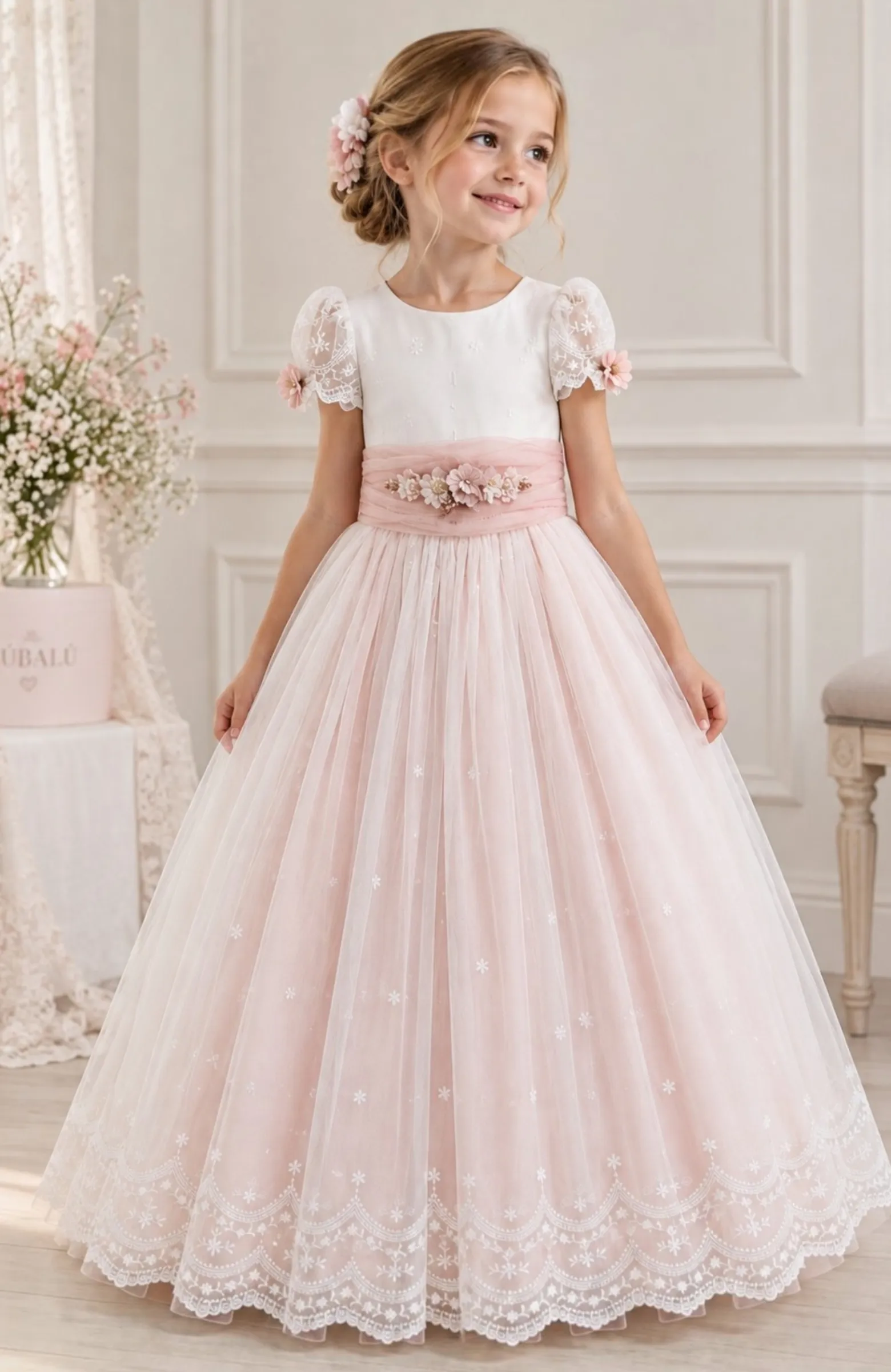 Vestido Comunión falda rosa Faro