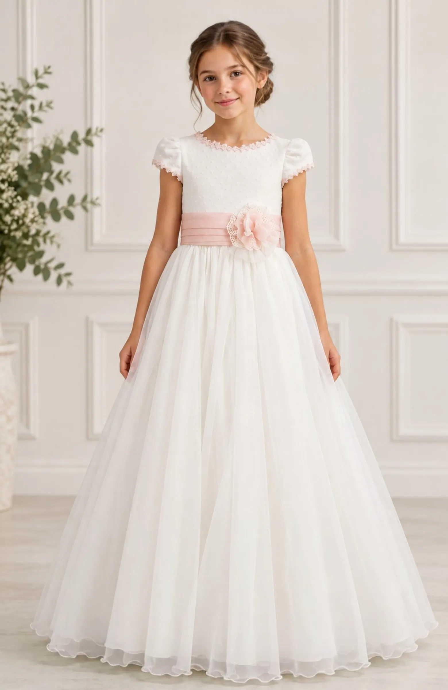 Vestido Comunion capa Marla fajin rosa Jade