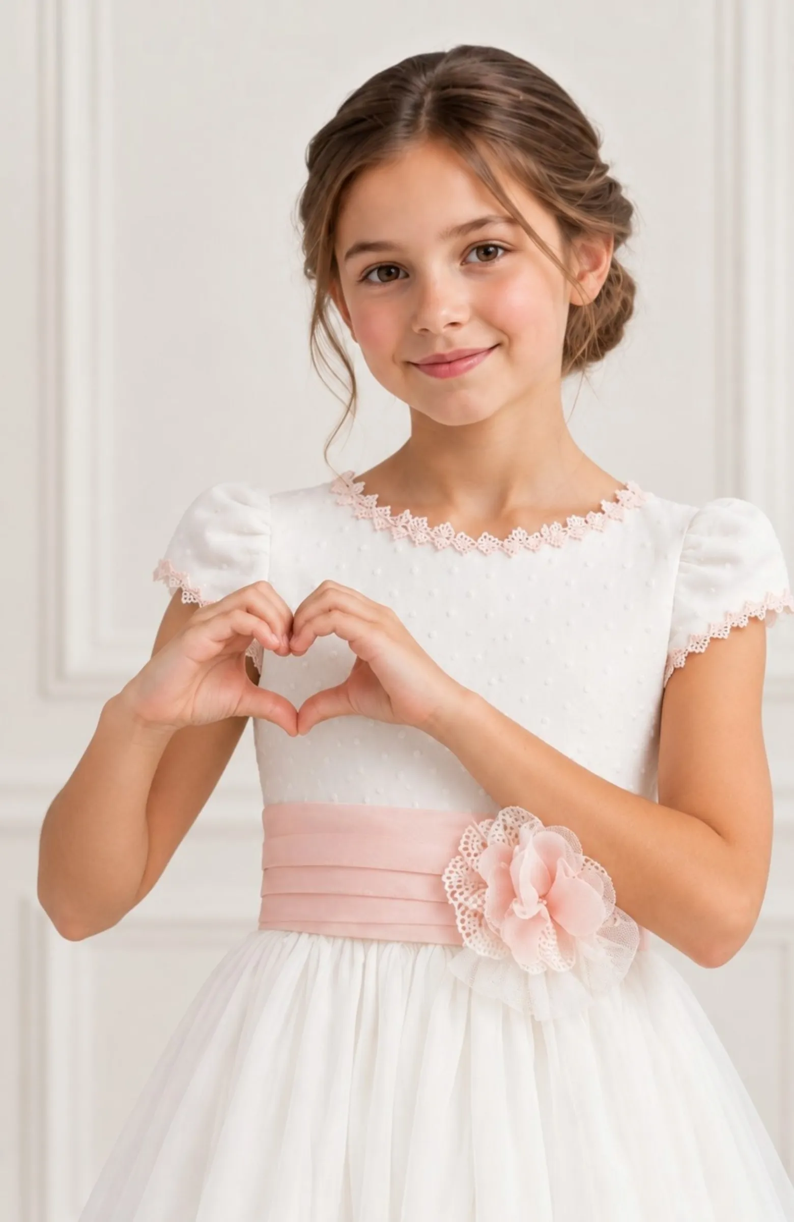 Vestido Comunion capa Marla fajin rosa Jade