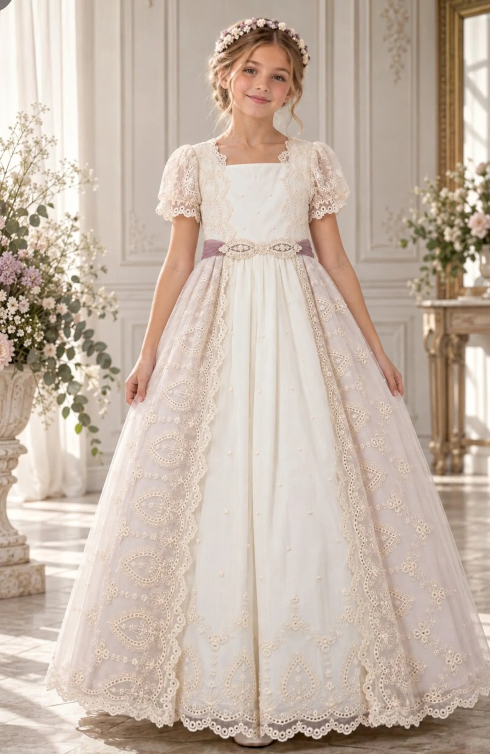 Vestido Comunión manguita bordados Luque