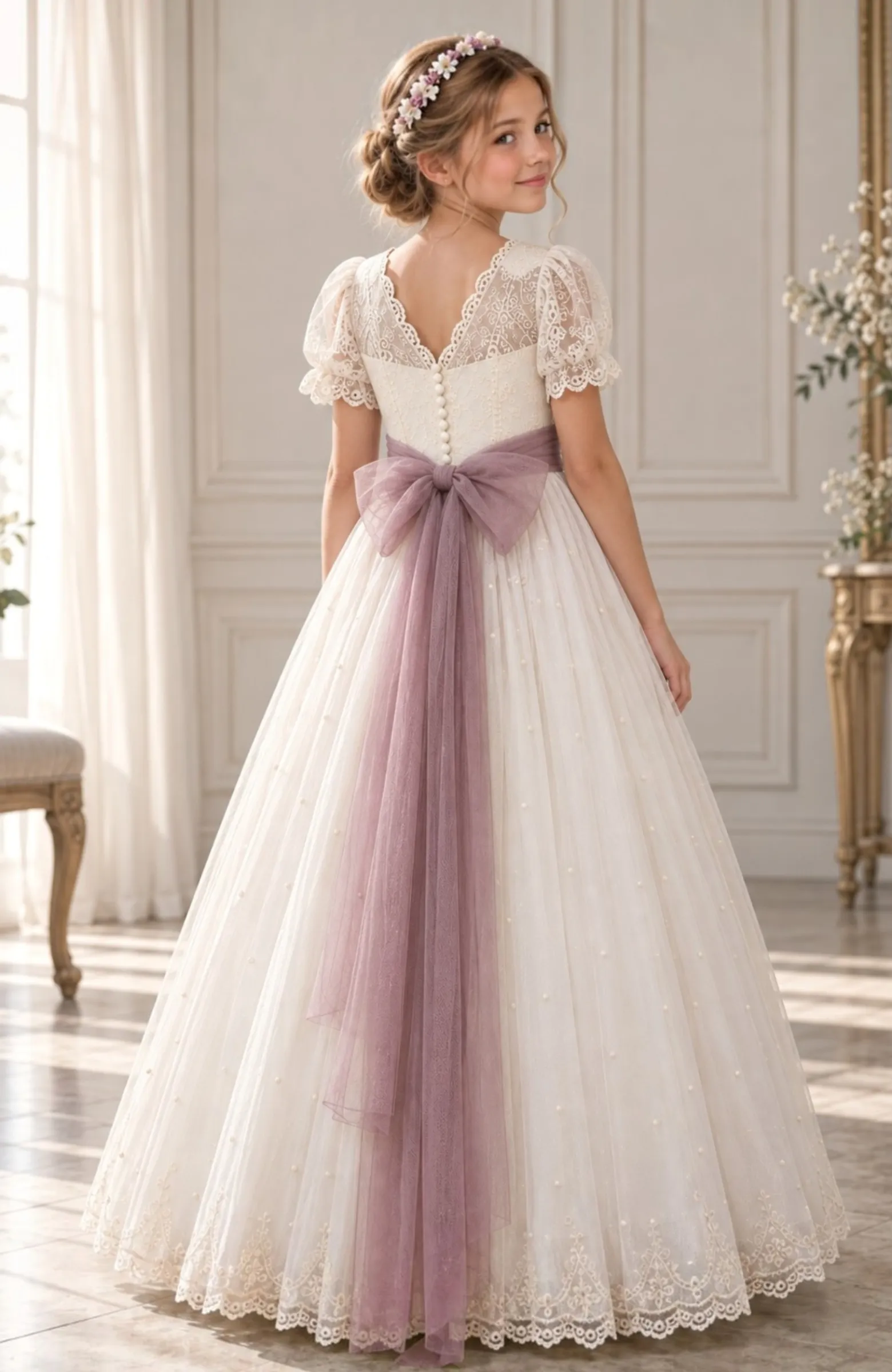 Vestido Comunión manguita bordados Luque