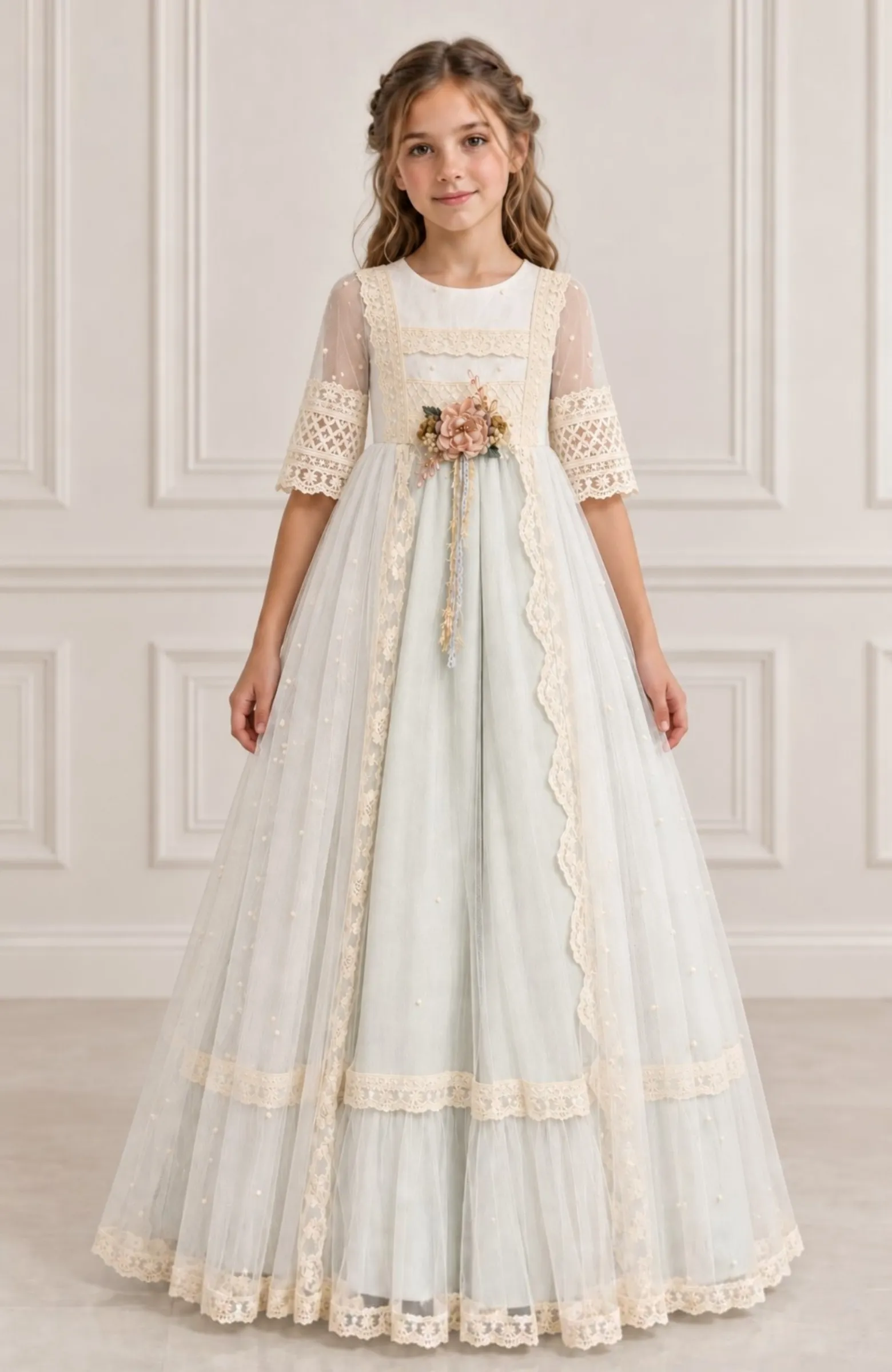 Vestido Comunión romántico verde Mavi