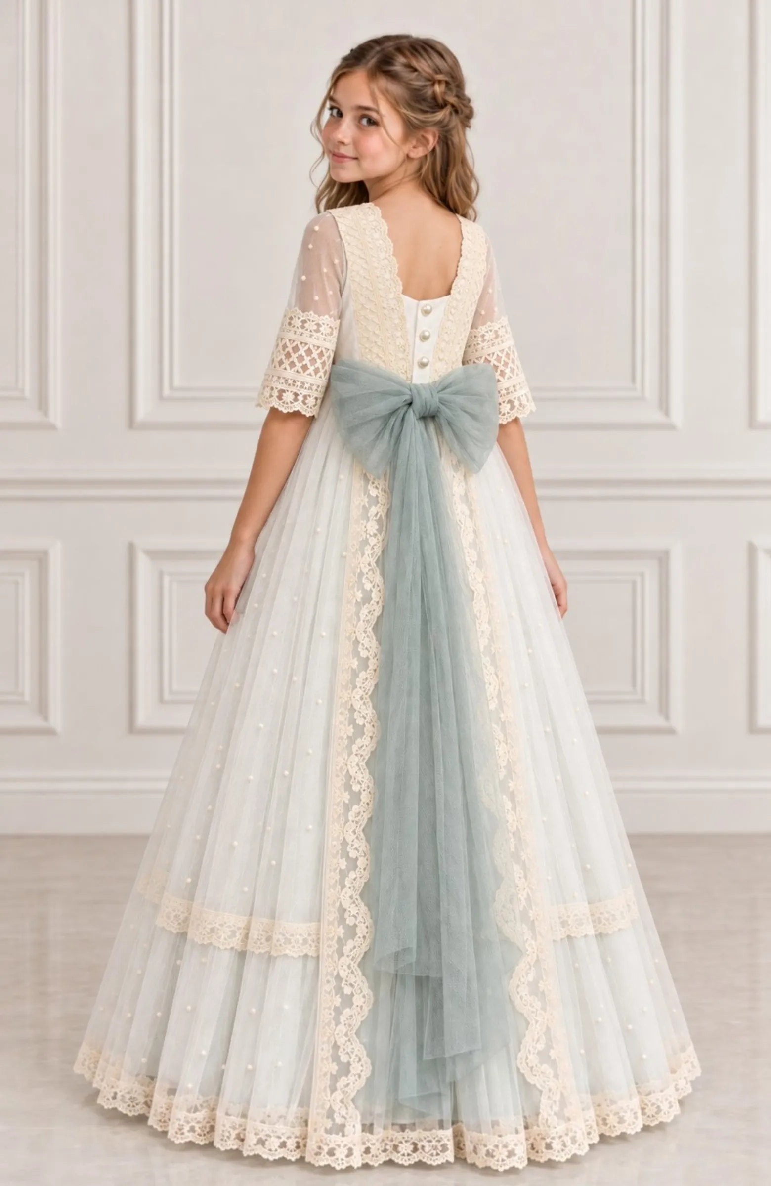 Vestido Comunión romántico verde Mavi