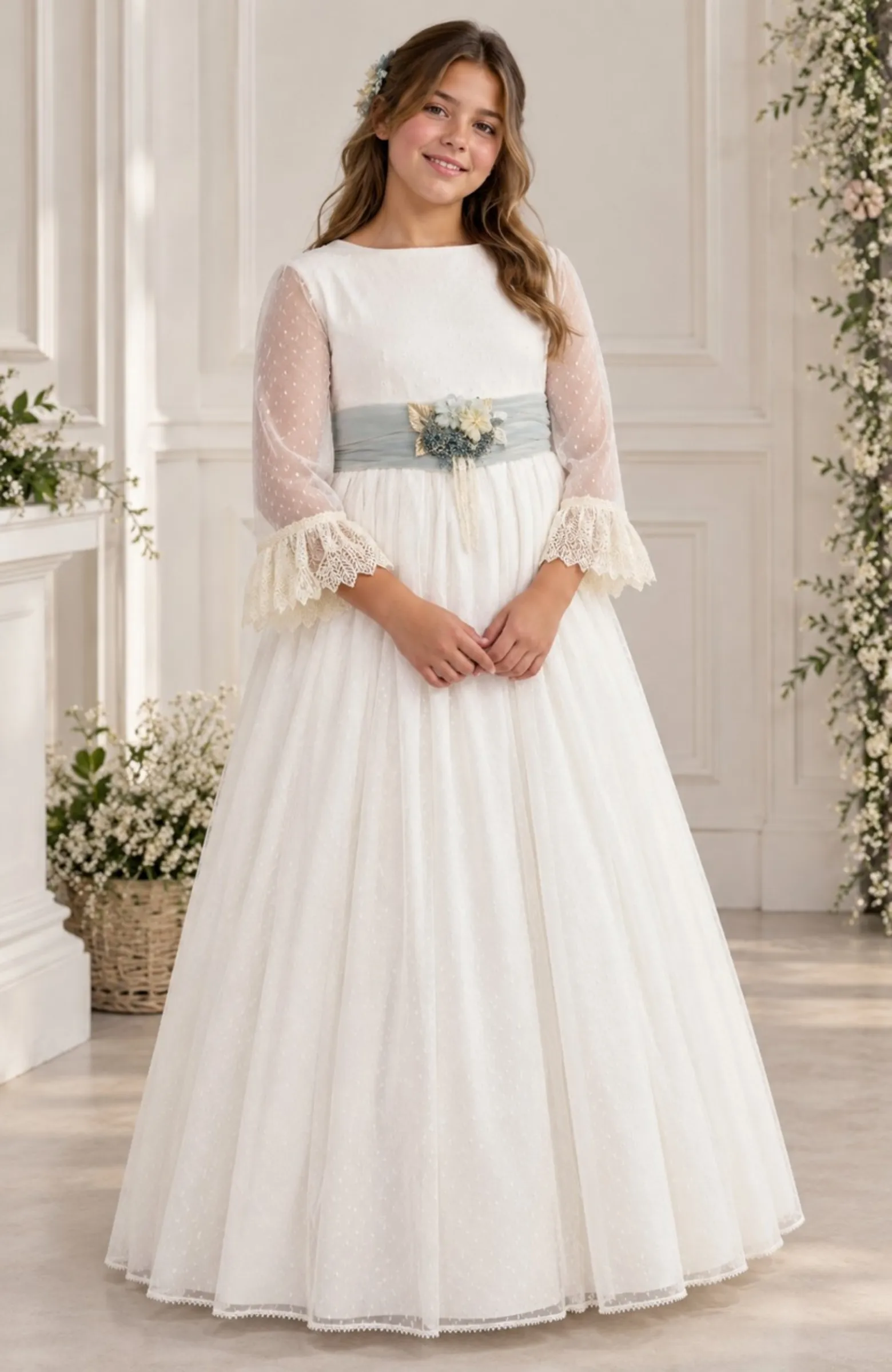 Vestido Comunión outlet fajin celeste Miel