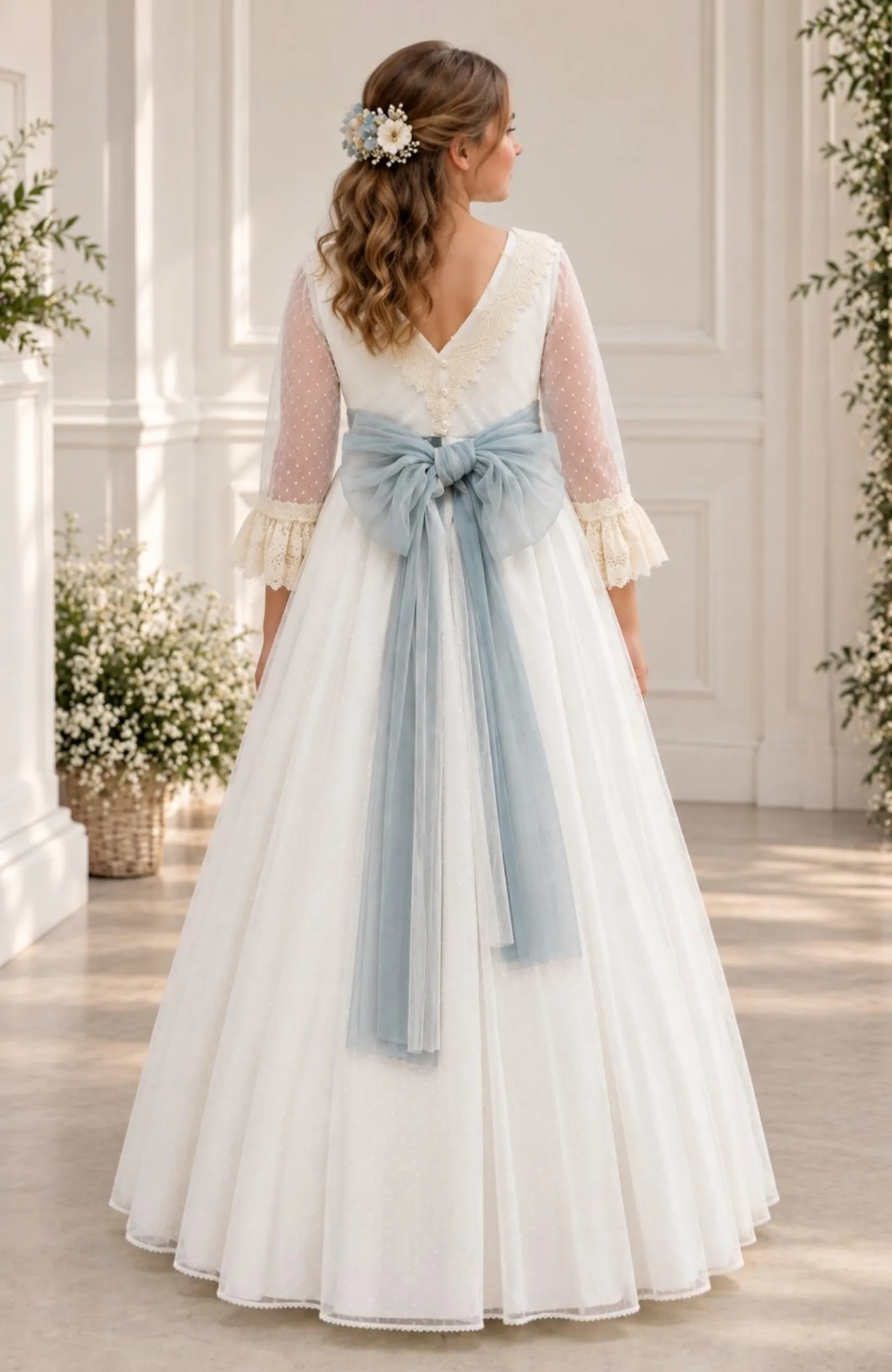 Vestido Comunión outlet fajin celeste Miel