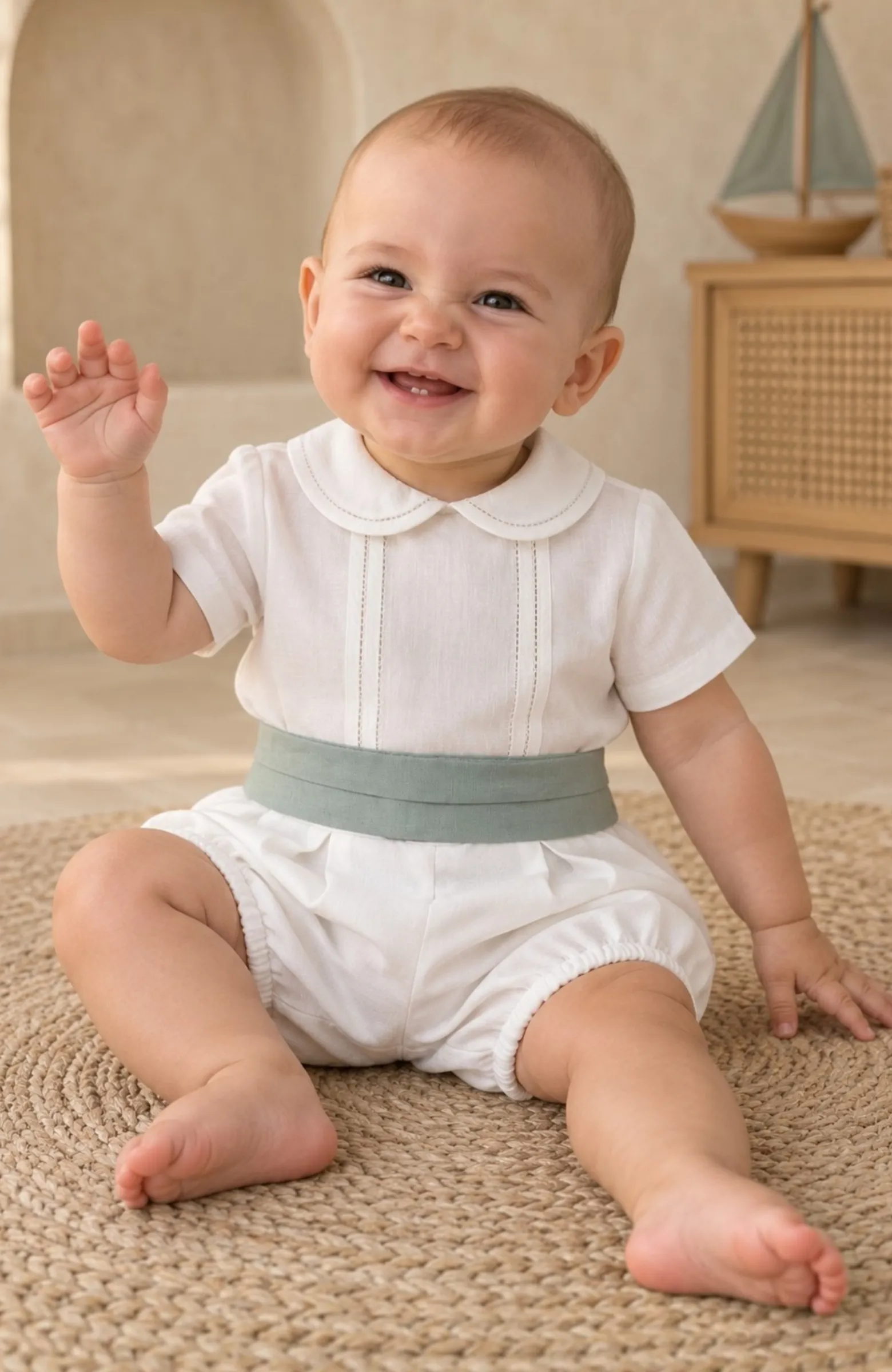 Traje niño Bautizo batista inglesa fajin verde Muse