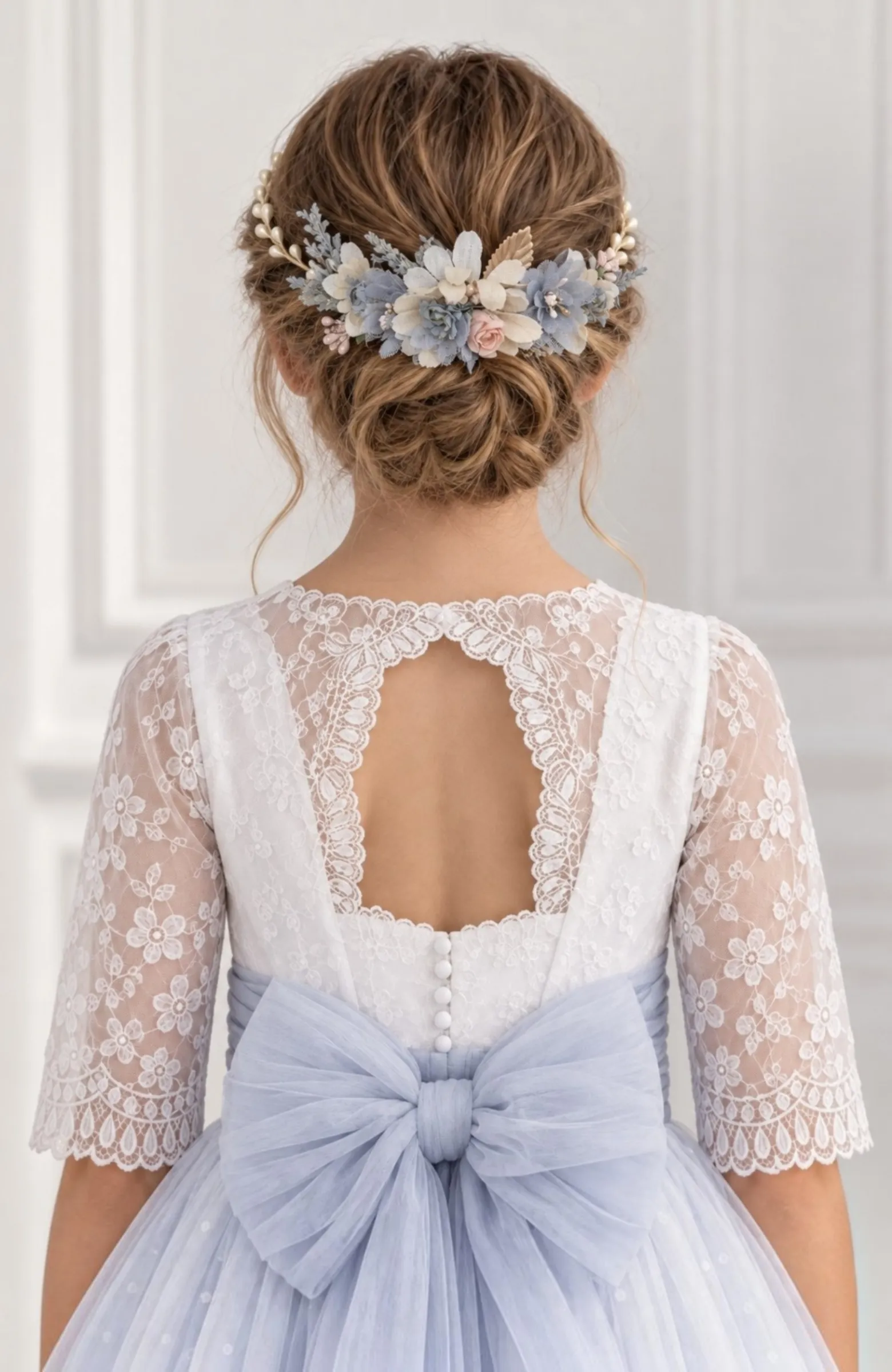 Vestido de Comunión bordado celeste Rato