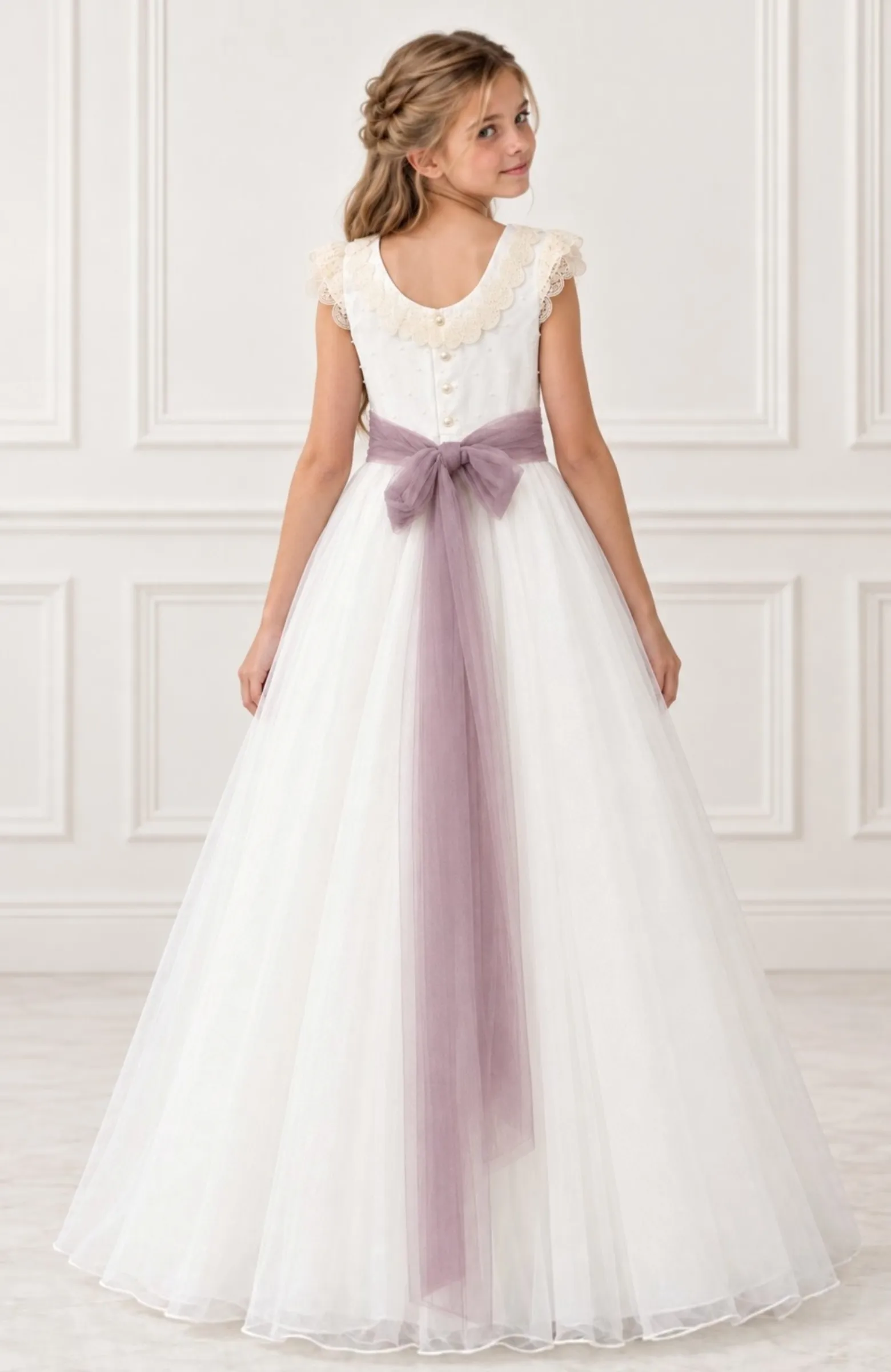 Vestido Comunión capa fajin morado Ponza