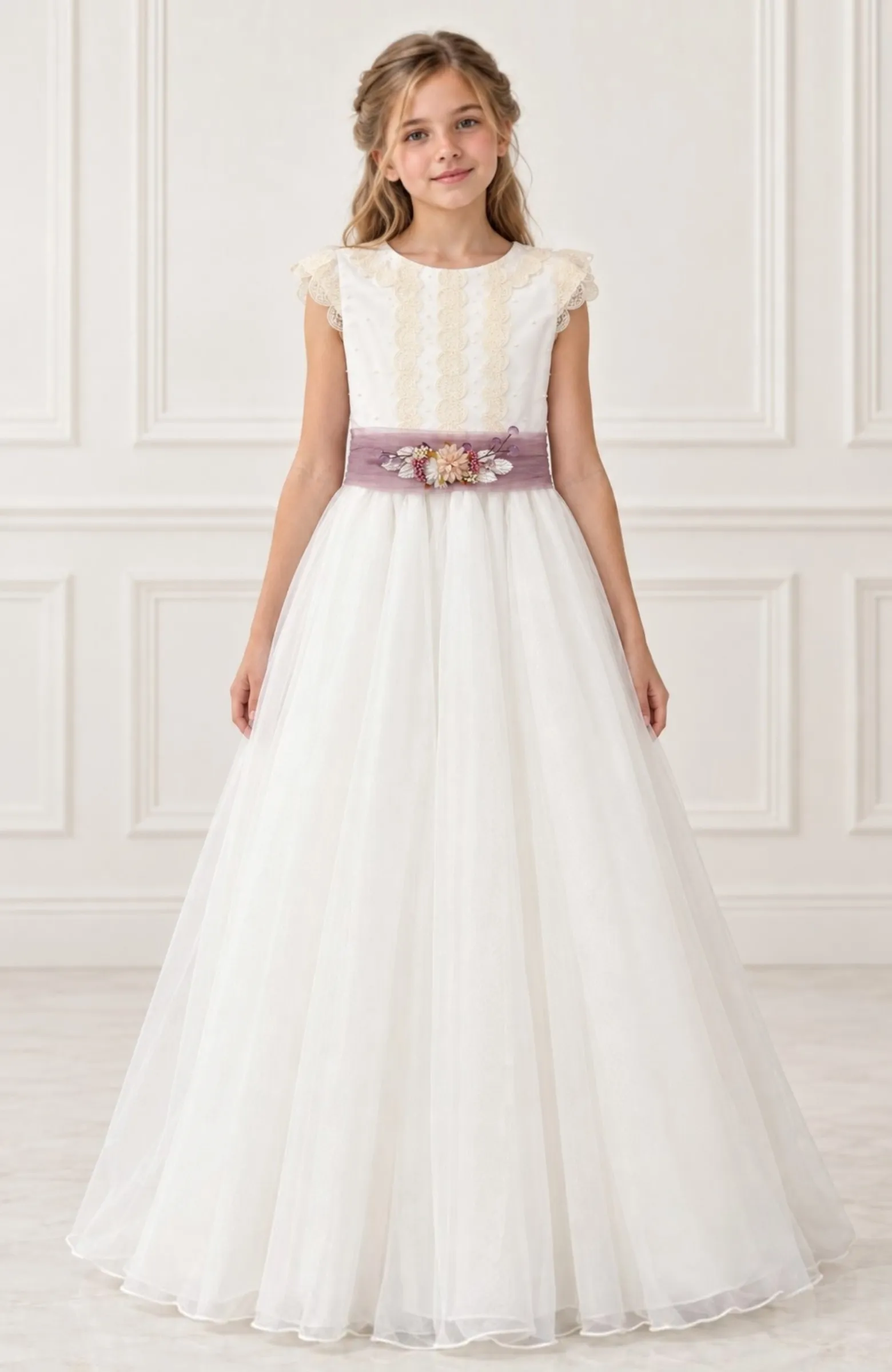 Vestido Comunión capa fajin morado Ponza