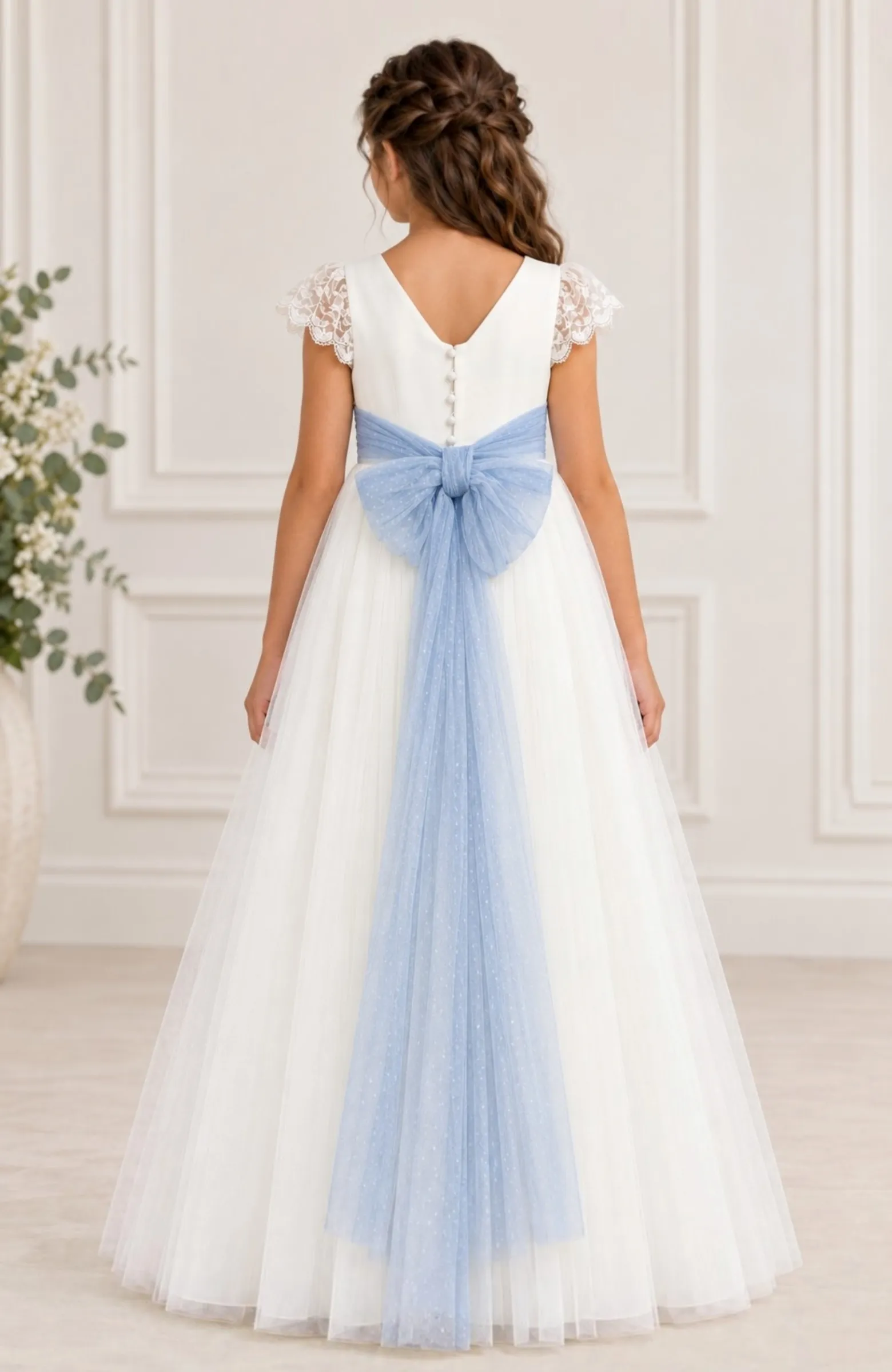 Vestido de Comunión fajin celeste Rubí