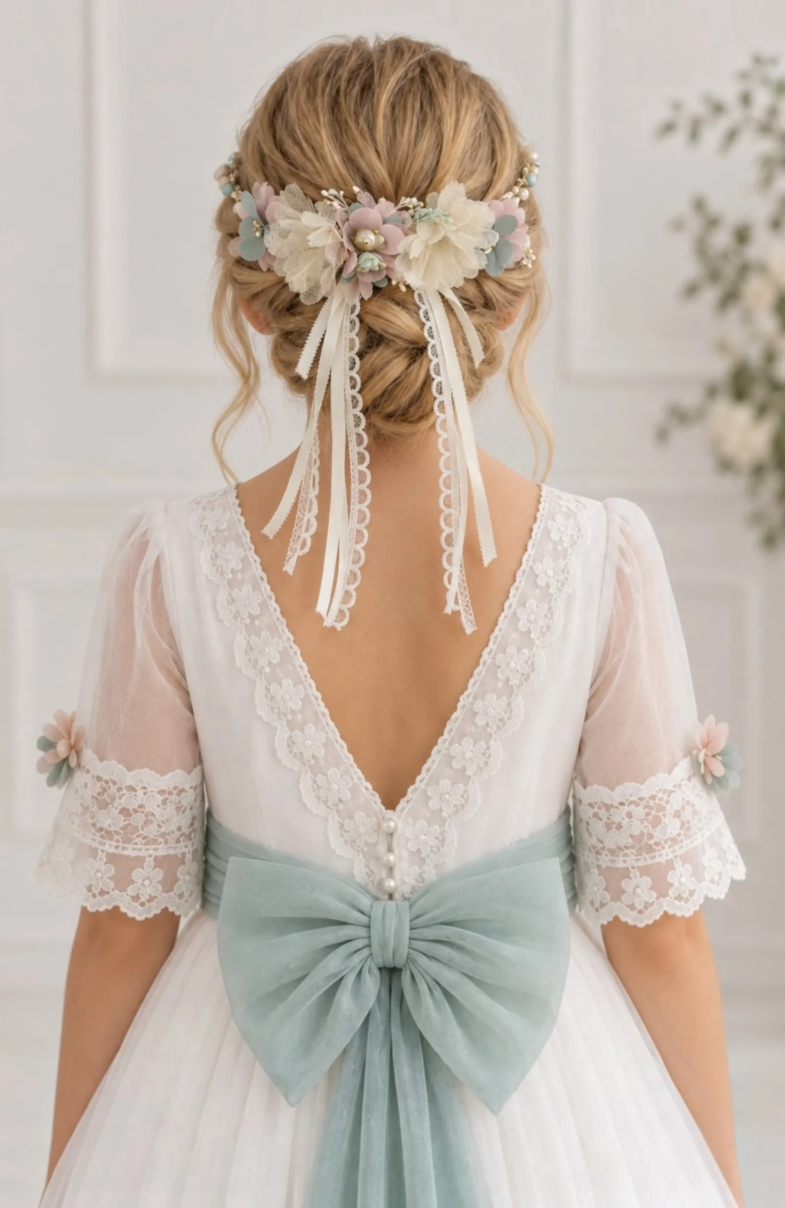 Vestido de Comunión romántico verde Trigo