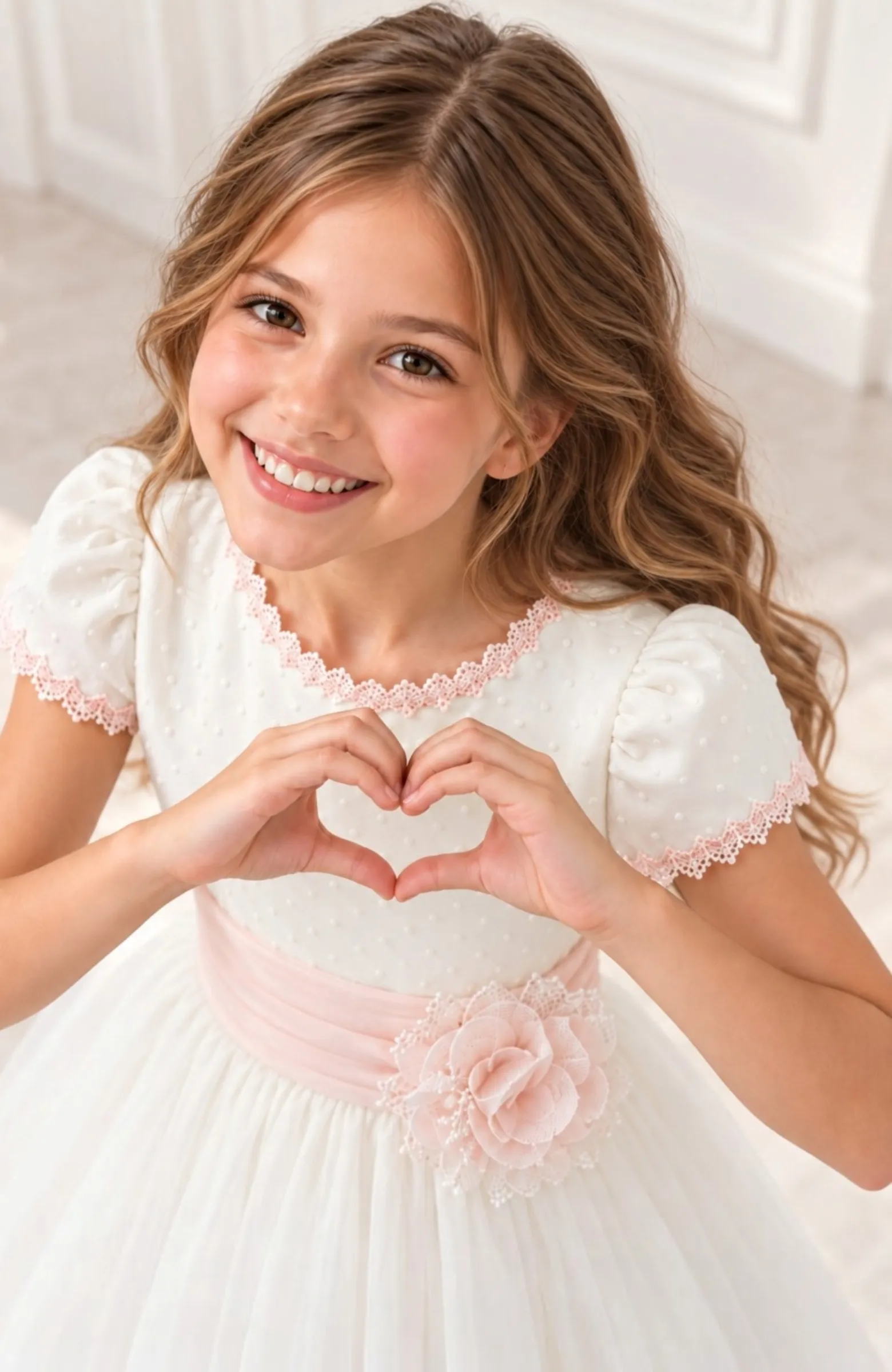Vestido niña Comunión topos fajín rosa Bacha