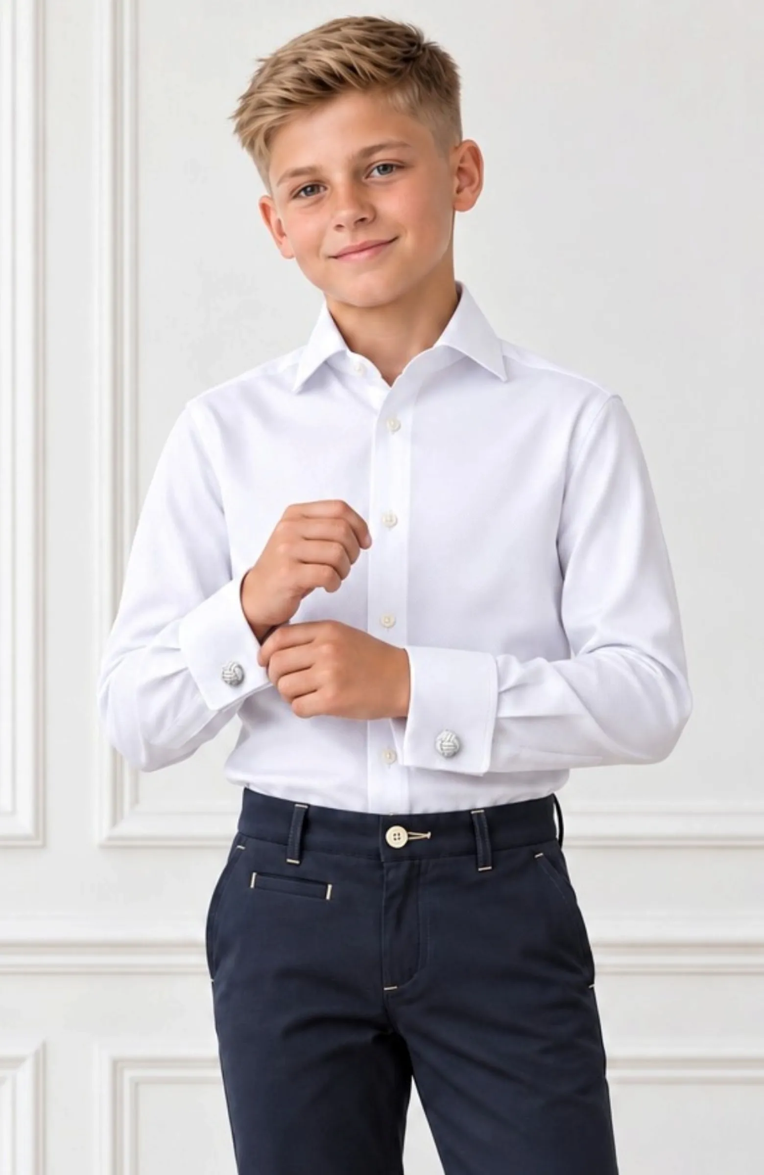 Camisa niño vestir cuello italiano y puño doble con gemelos Filafil