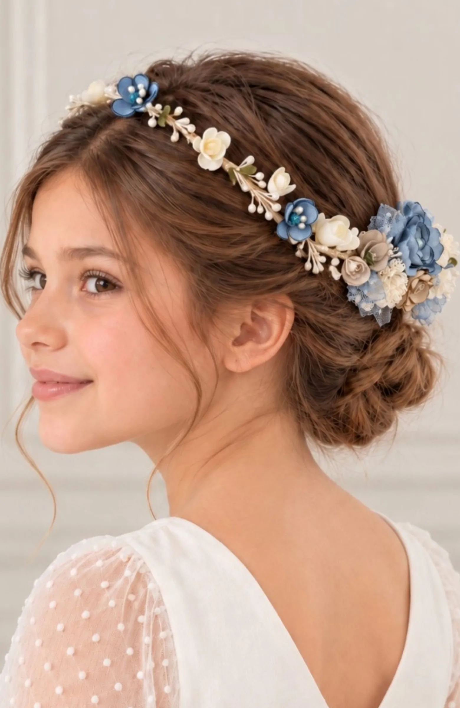 Corona niña ceremonia Comunión azul