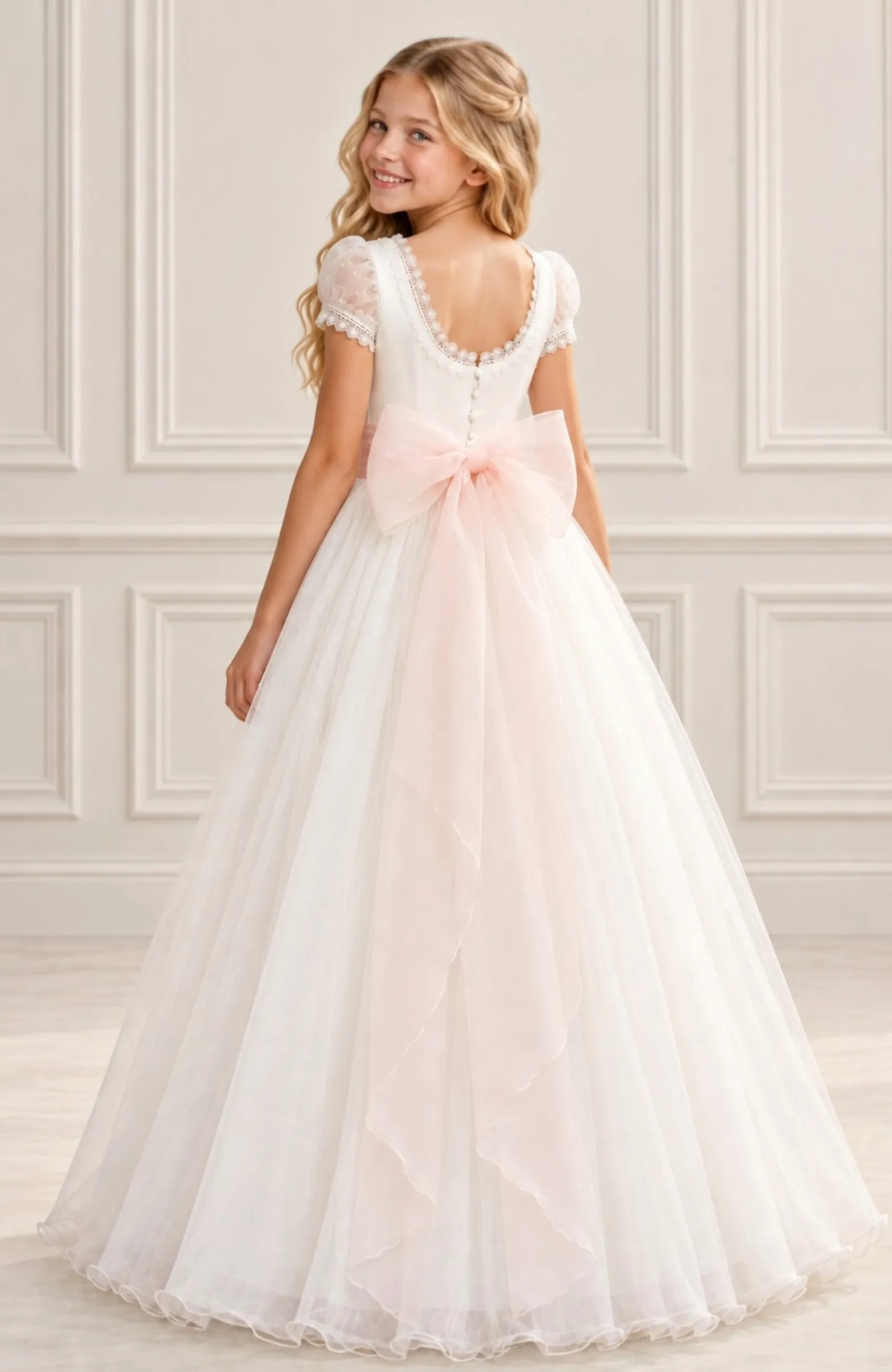 Vestido niña Comunión capa fajin rosa Macha