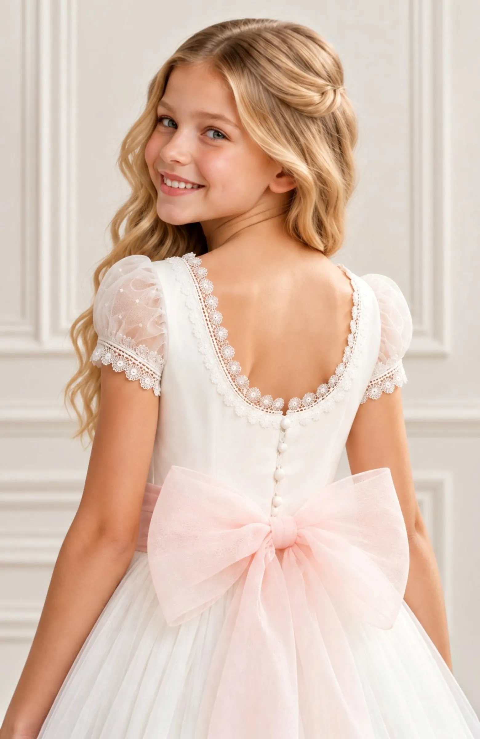 Vestido niña Comunión capa fajin rosa Macha