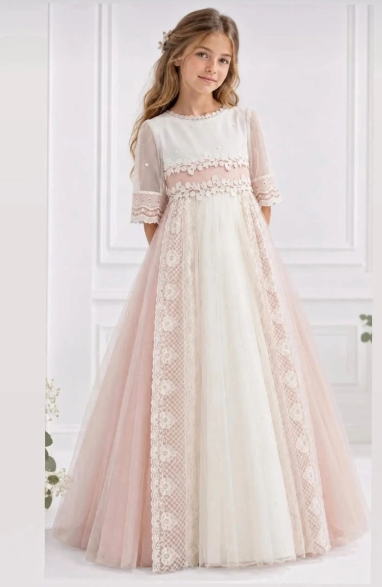 Vestido niña Comunión románctico rosa Macu