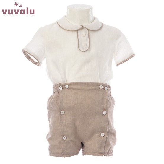 Conjunto lino bebé Martín rosado