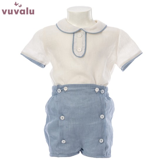 Conjunto lino bebé Lucas celeste