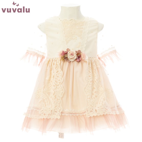 vestido niña ceremonia bordado rosa